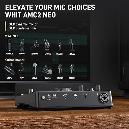 Miniatura 4 de MAONO Mezclador de audio para transmisión, interfaz de audio con preamplificador profesional, Bluetooth, batería incorporada, alimentación fantasma