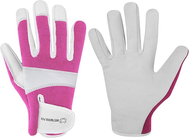 Gardening Gloves Leather Thorn Proof Safety Working Heavy Duty Work Gloves for Women and Men Garden Tools Mechanic Breathable Gardener Non-Slip Rigger Gloves Protective Gift (Small, Pink)
