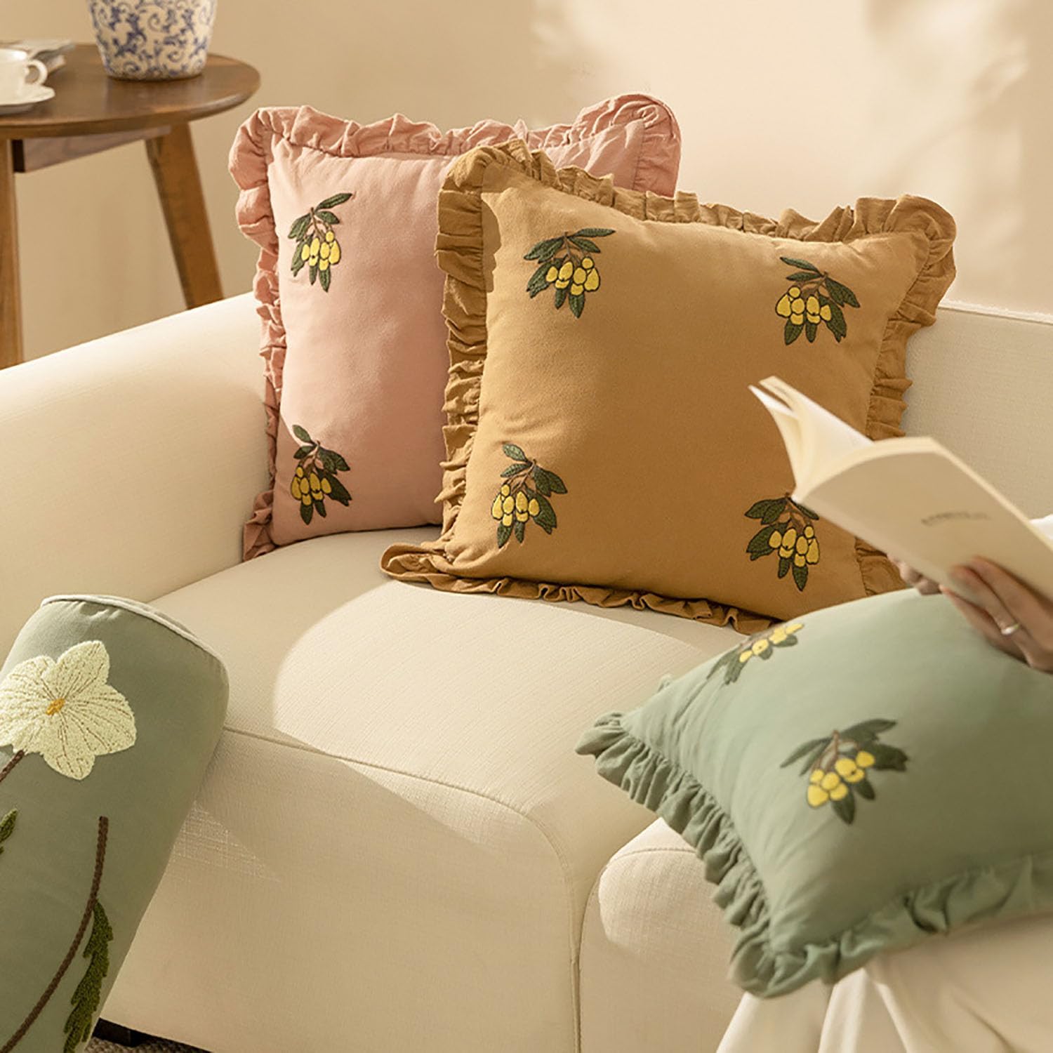 MOCOFO Pillowcase New Chinese Spring Embroidery Pillow, Green, 18x18inch image 4