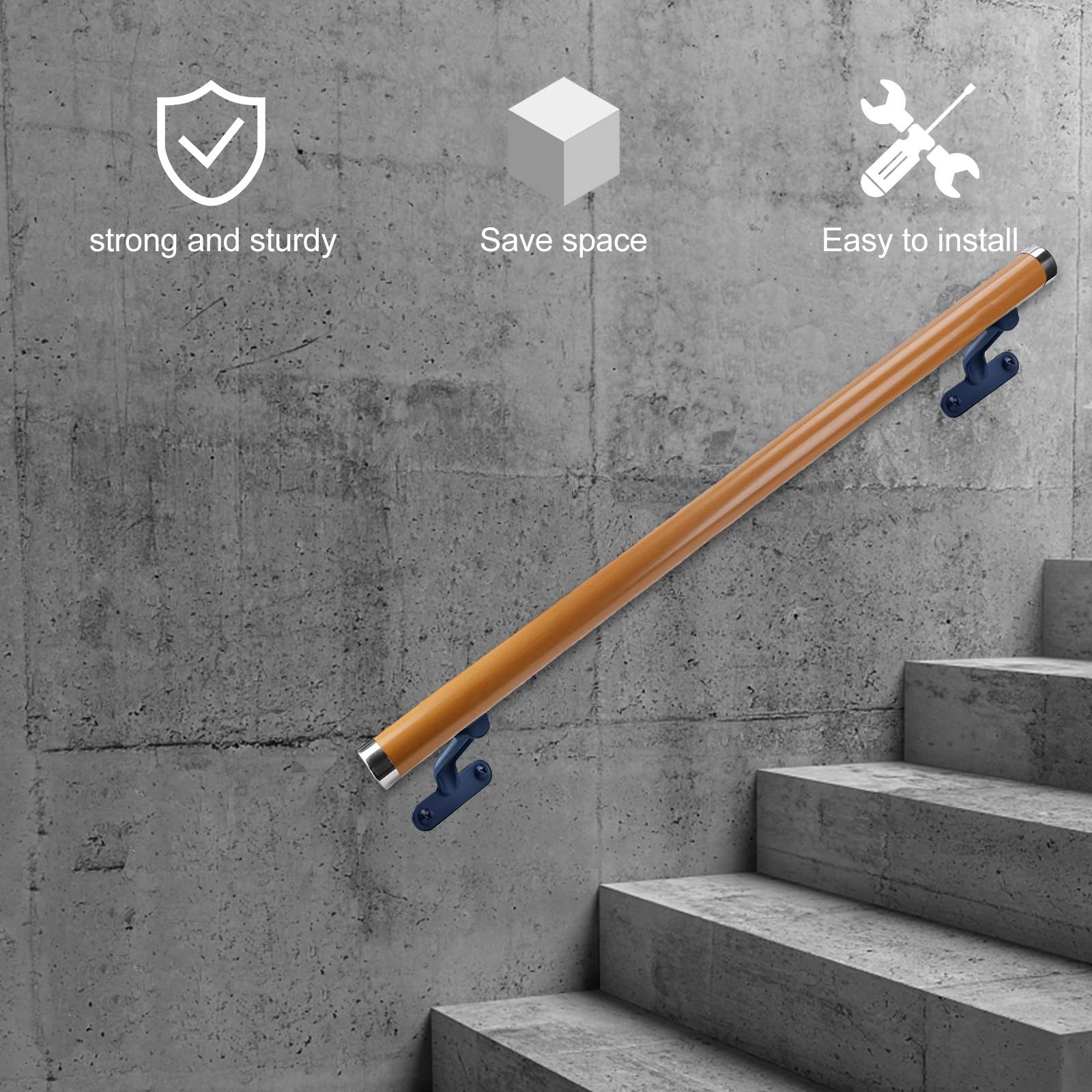 Dakzhou 3.25Ft Wooden Handrail Resin Non-Slip Stair Handrail Wall Mounted Handrail Indoor Outdoor, Comfortable Barrier-Free Stair Handrail for Elderly 1.97 "Round…