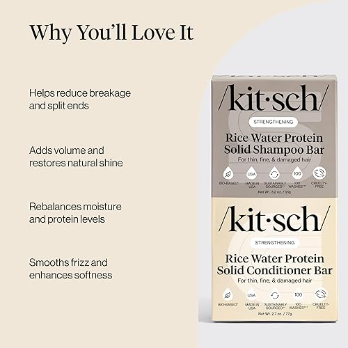 Miniatura 4 de Kitsch Champú y acondicionador sólido de proteína de agua de arroz para el crecimiento del cabello – Dúo fortalecedor del cuidado del cabello con