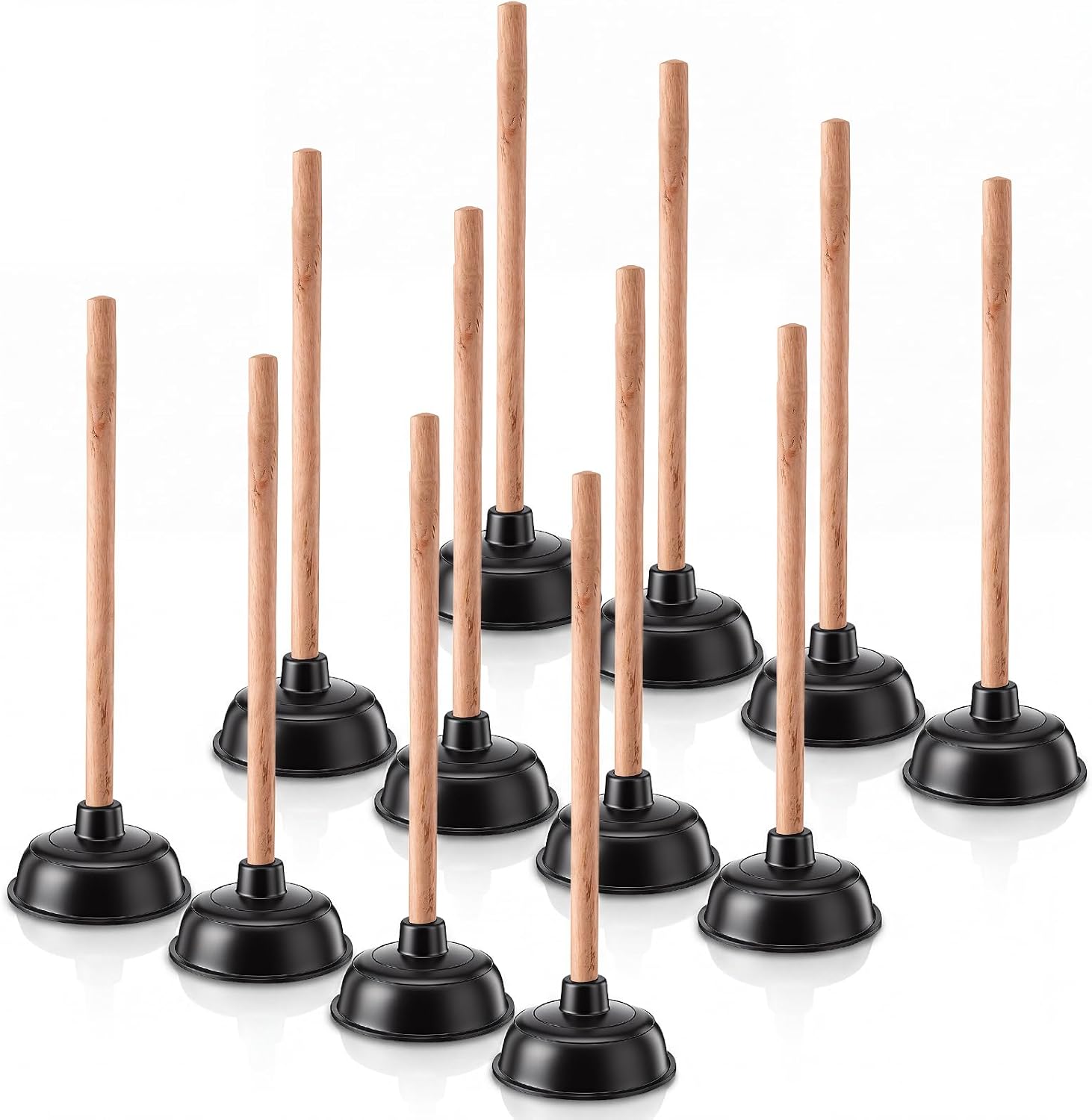 Reallnaive 12 Pack Toilet Plunger with 17 Inch Long Handle, Heavy-Duty Powerful Suction Rubber Plunger to Fix Bathroom Toilet and Drain Clogs for Bathroom Kitchens Hotel Stores (Black)