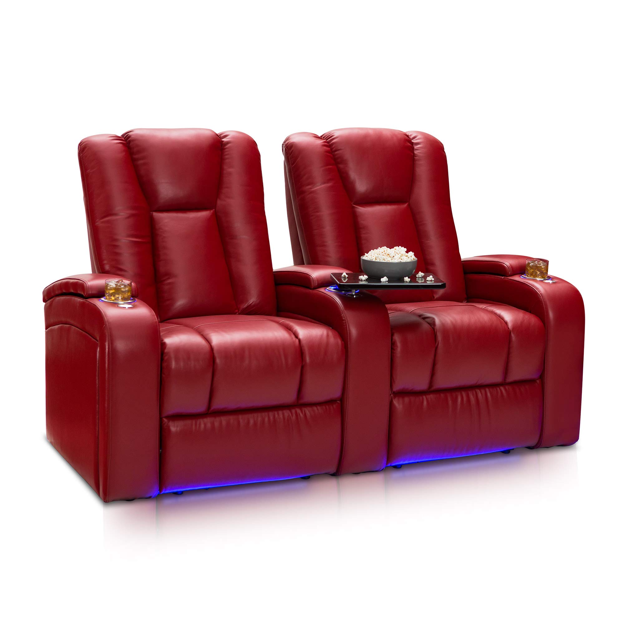 Seatcraft Serenity Italian Leather Home Theater Seating - Living Room - Power Recline - Tray Tables - in-Arm Storage - Ambient Base Lighting and