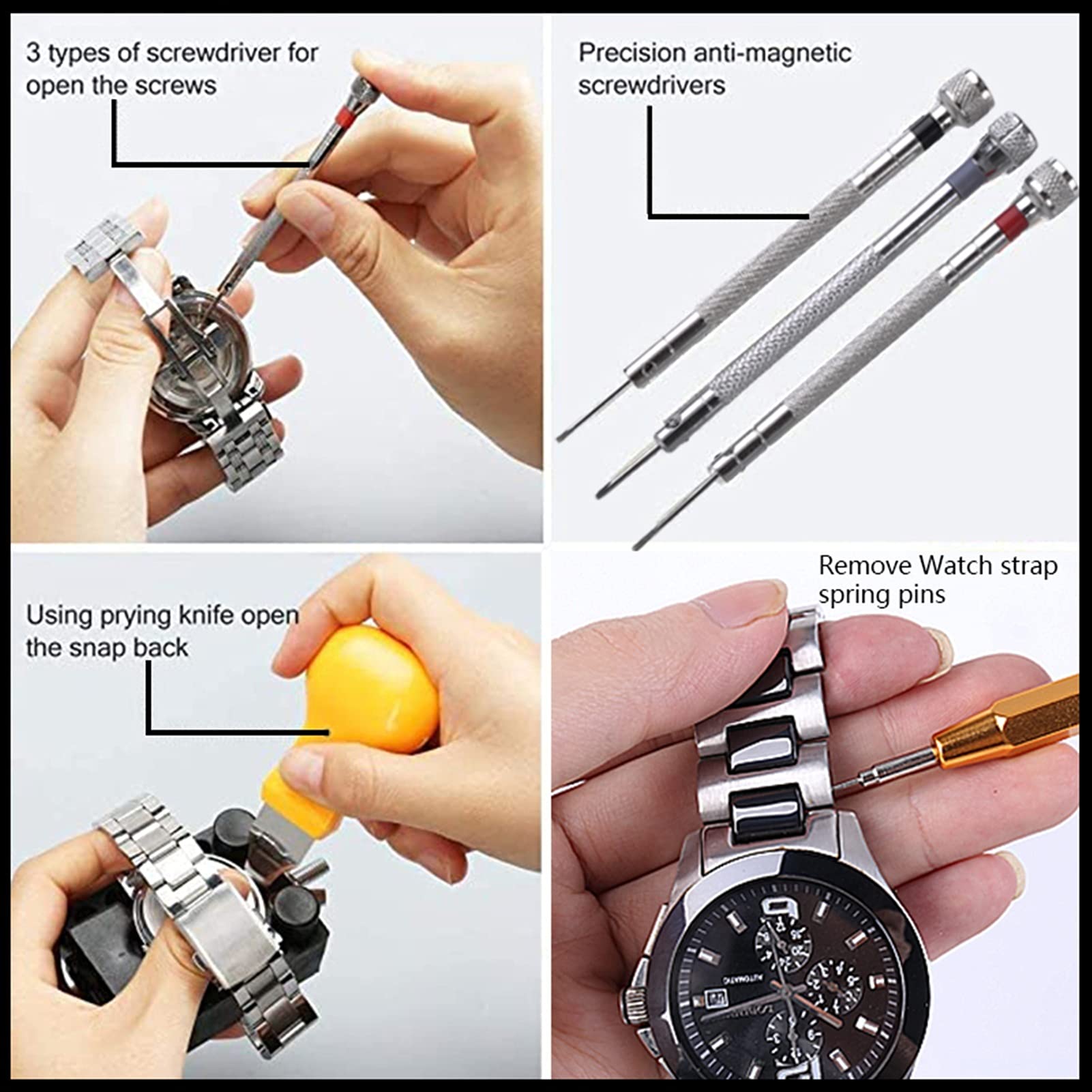 Zestaw narzędzi do naprawy Narzędzia Watch Multi Funkcja Zestaw narzędzi ręcznych Zestaw narzędzi Remover Shell Otwieracz i Watch Battery Wymiana paska Igła(31pcs)