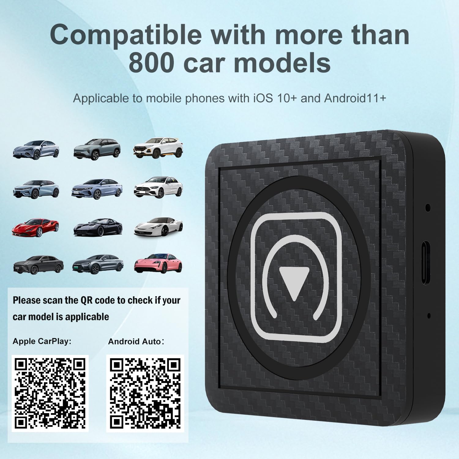 SANPTENT Wireless CarPlay & Android Auto Adapter, Convert Factory Wired to Wireless, Compatible for Cars from 2017 & iPhone iOS 10+/ Android 11+, Plug and Play, 2-in-1 Dongle