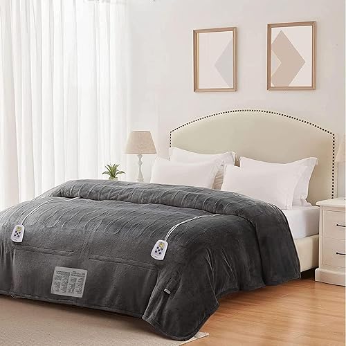 Miniatura 8 de Manta térmica tamaño King con doble control manta eléctrica de calentamiento rápido con 10 niveles de calefacción y apagado automático de 05 a 12