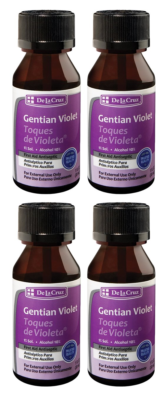 De La Cruz Gentian Violet - Violeta de Genciana - Tincture of Violet 1% First Aid Antiseptic, 1 FL OZ (4 Bottles)