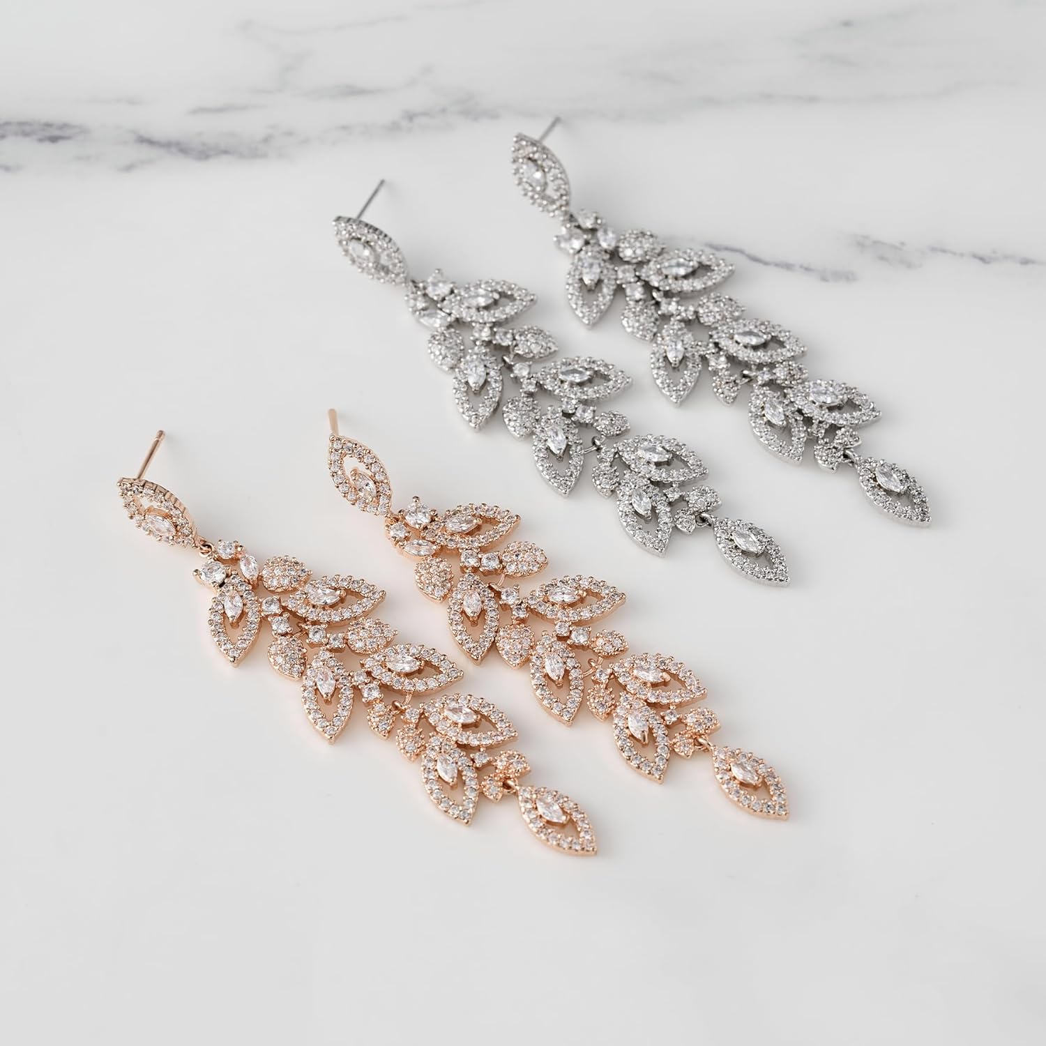 SWEETV Wedding Bridal Chandelier Earrings, Crystal Rhinestone Drop Dangle Earrings for Women Brides - Image 6