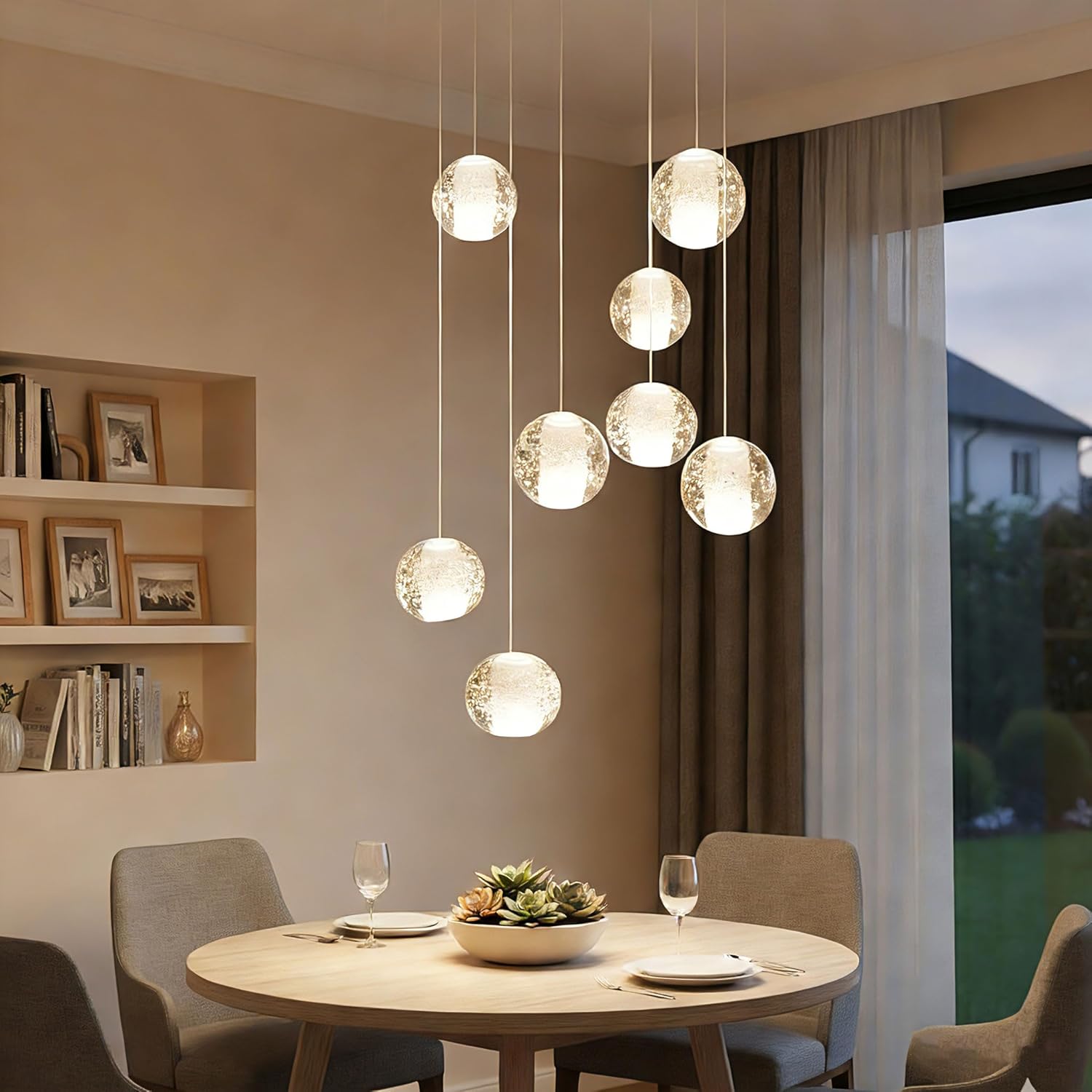 78.74" Long Chandelier for Staircase High Ceiling, 8-Light Modern Crystal Raindrop Pendant Light for Foyer Living Room