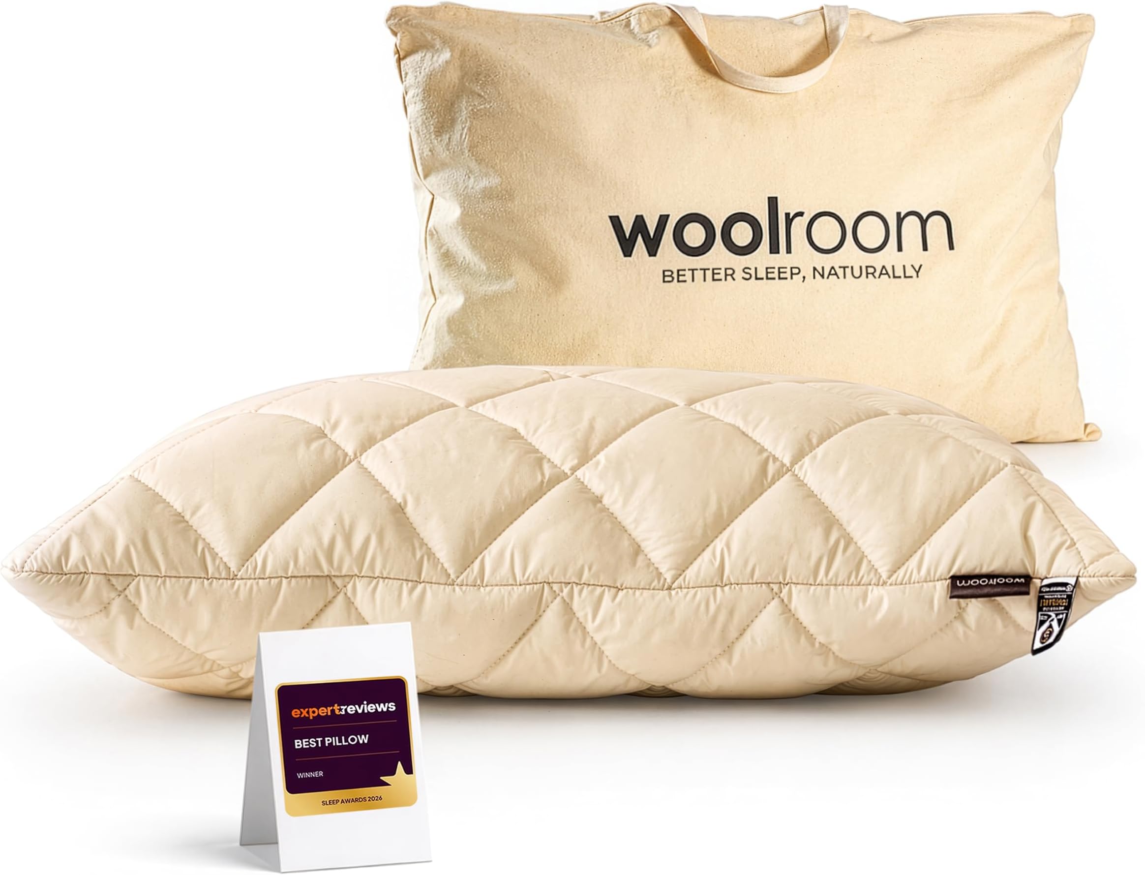 Deluxe British Wool Pillow, Adjustable Firmness - Traceable Certified Hypoallergenic Cooling - Machine Washable Organic Cotton Cover 200tc - Standard Size Bed Pillow, 48x78 cm