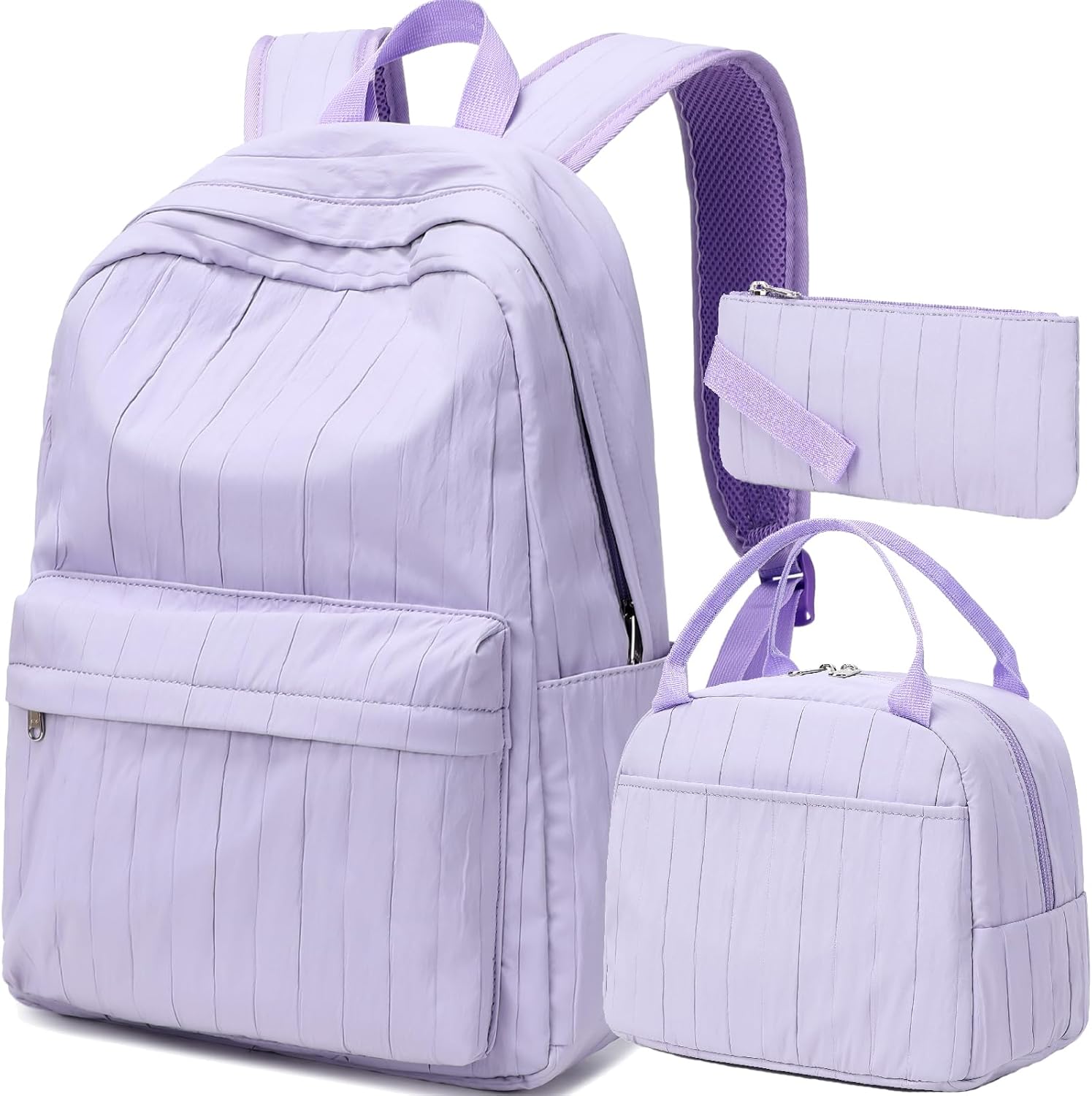 Kimwadalh Girls Bookbag with Lunch Box for School, 3PCS Purple Backpack with Pencil Case Large Capacity Girls Schoolbag for Preschool Elementary High School