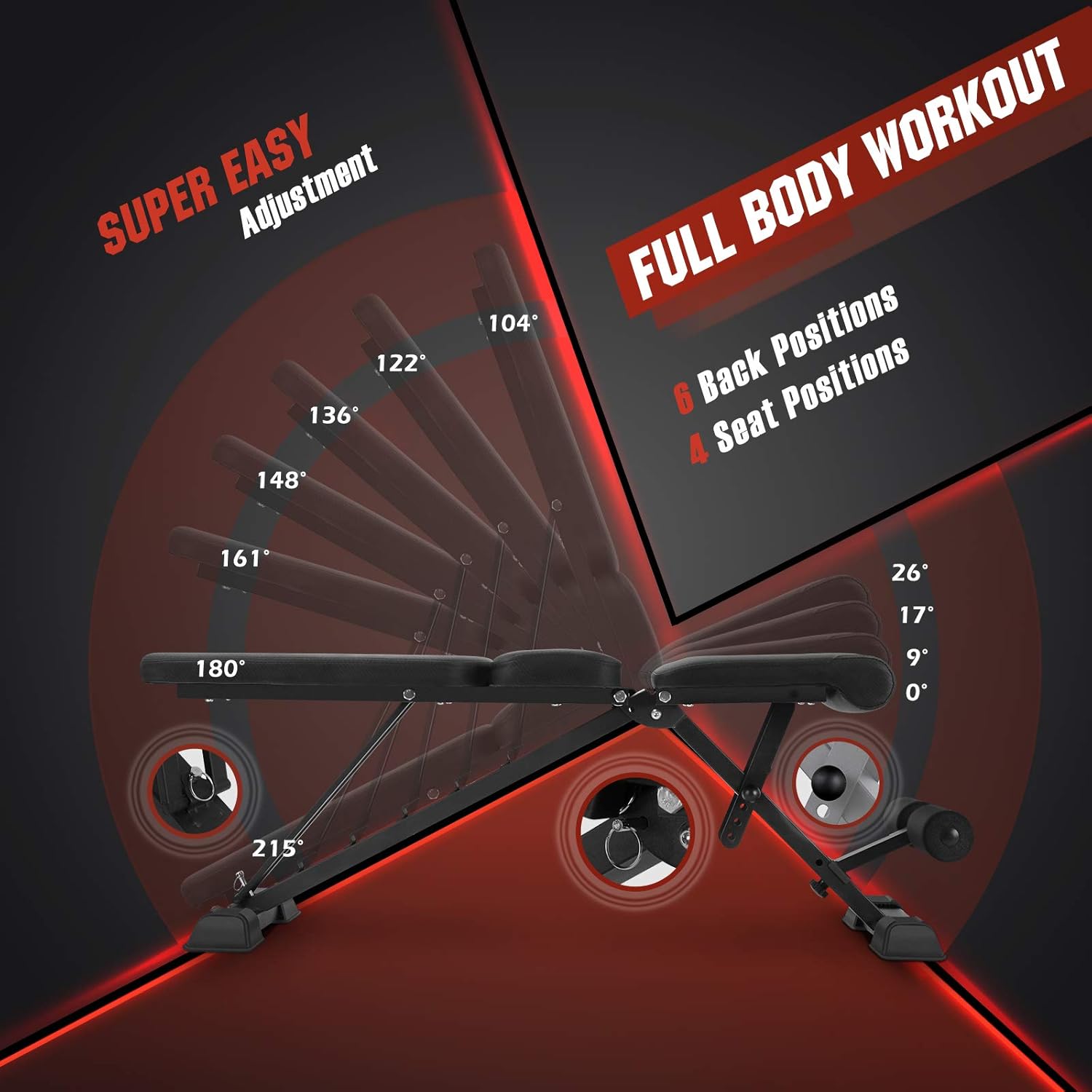 FLYBIRD Adjustable Weight Bench, Foldable Workout Bench Incline Bench for Home Gym Strength Training - Waist Pad New Version : Sports & Outdoors