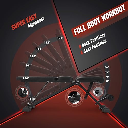 Miniatura 4 de FLYBIRD Workout Bench, Adjustable Weight Bench Folding Weight Bench, Easy to Use Sturdy Durable for Home Gym Dumbbell Exercise, RedWaist Version