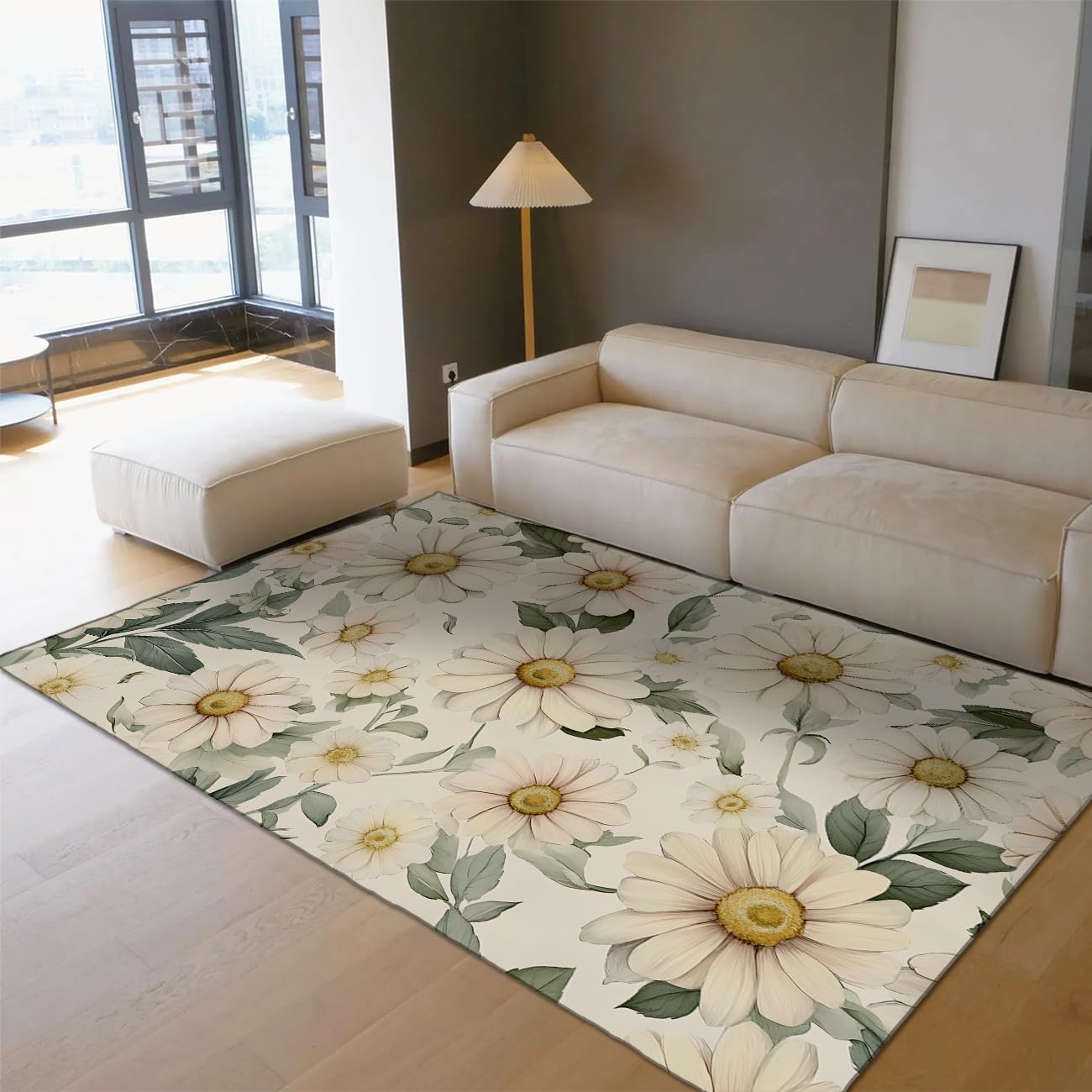 Tapis rustique jardin 60x120cm à fleurs marguerite bohème pour terrasse