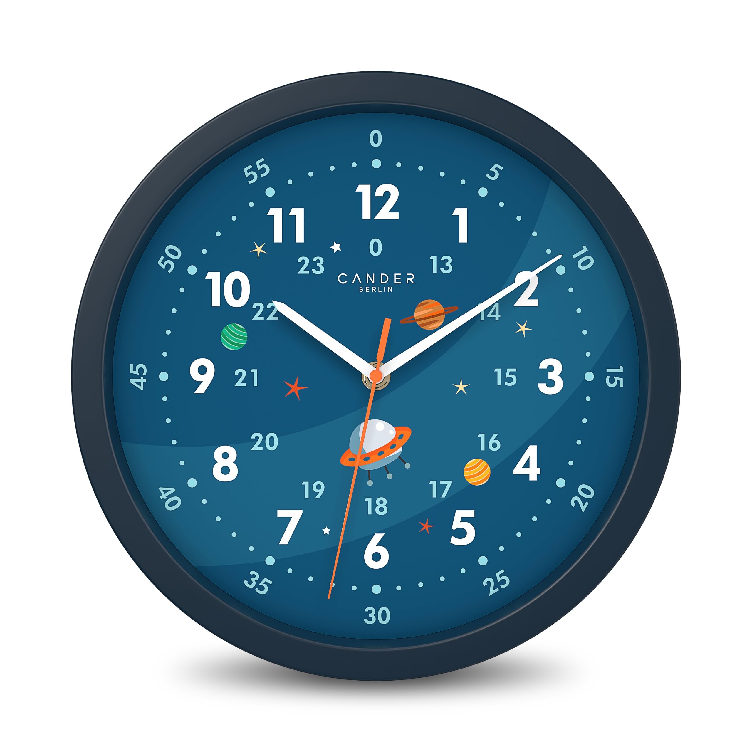 Cander Berlin MNU 1230 A Children's Wall Clock Silent 30.5 cm Astronaut Analogue Learning Clock Boys Girls Nursery without Ticking Noises