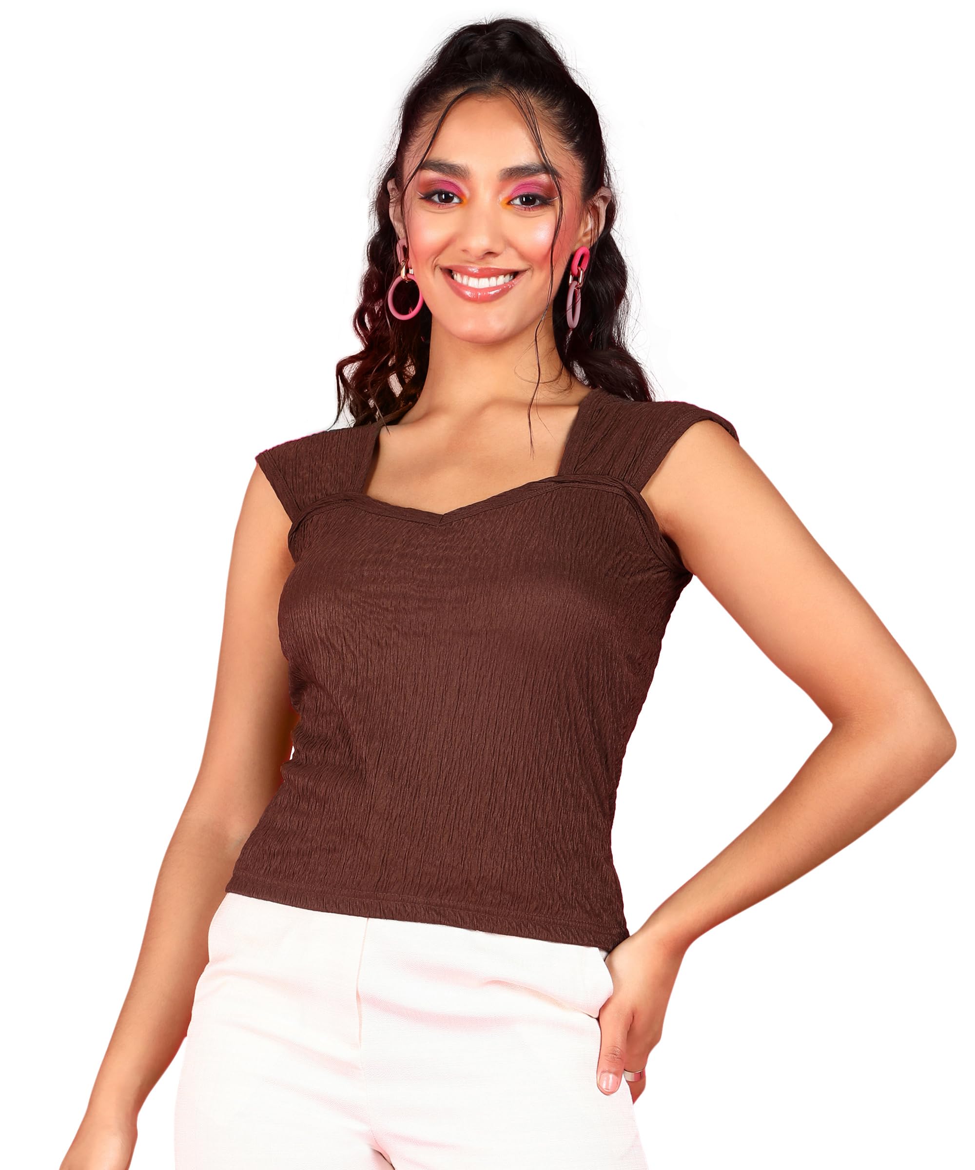 POPWINGS Casual Crush Design Sweetheart Neck Sleeveless Tops for Women || Latest Stylish Western Tops for Women || Summer Women Top