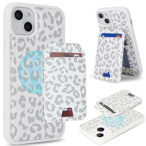 Ｈａｖａｙａ for iPhone 13 Mini Case Wallet magsaf Compatible 2 in 1 Detachable Magnetic with Card Holder Back Cards Slot Pu Leather Shockproof Stand Phone case for Women Men-White Leopard Print