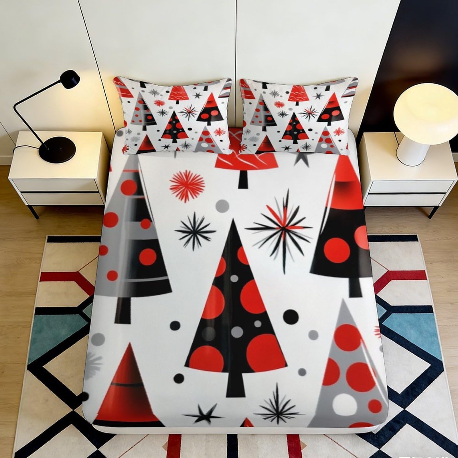 Jqzkxnhpbr Style-9 3D Printed Christmas Tree Fitted Sheet Microfiber Red Black Holiday Snowflake Bed Cover For Bedroom Dorm Decor 90X200x25cm