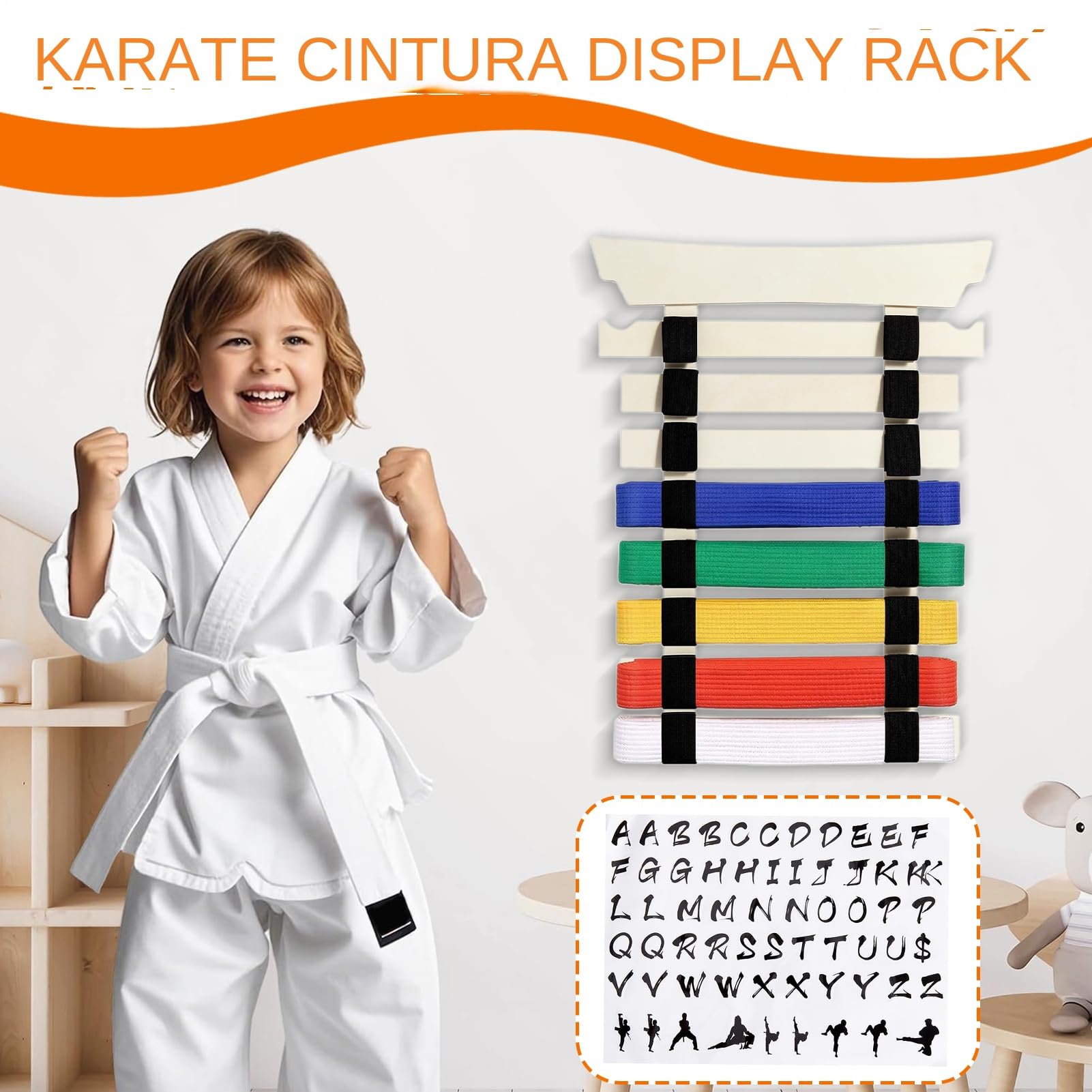 Supporto per cintura da karate - Organizzatore da appendere per marziali, adesivi e di ganci inclusi, robusto espositore, per uso da principiante ad avanzato | Portaoggetti pe