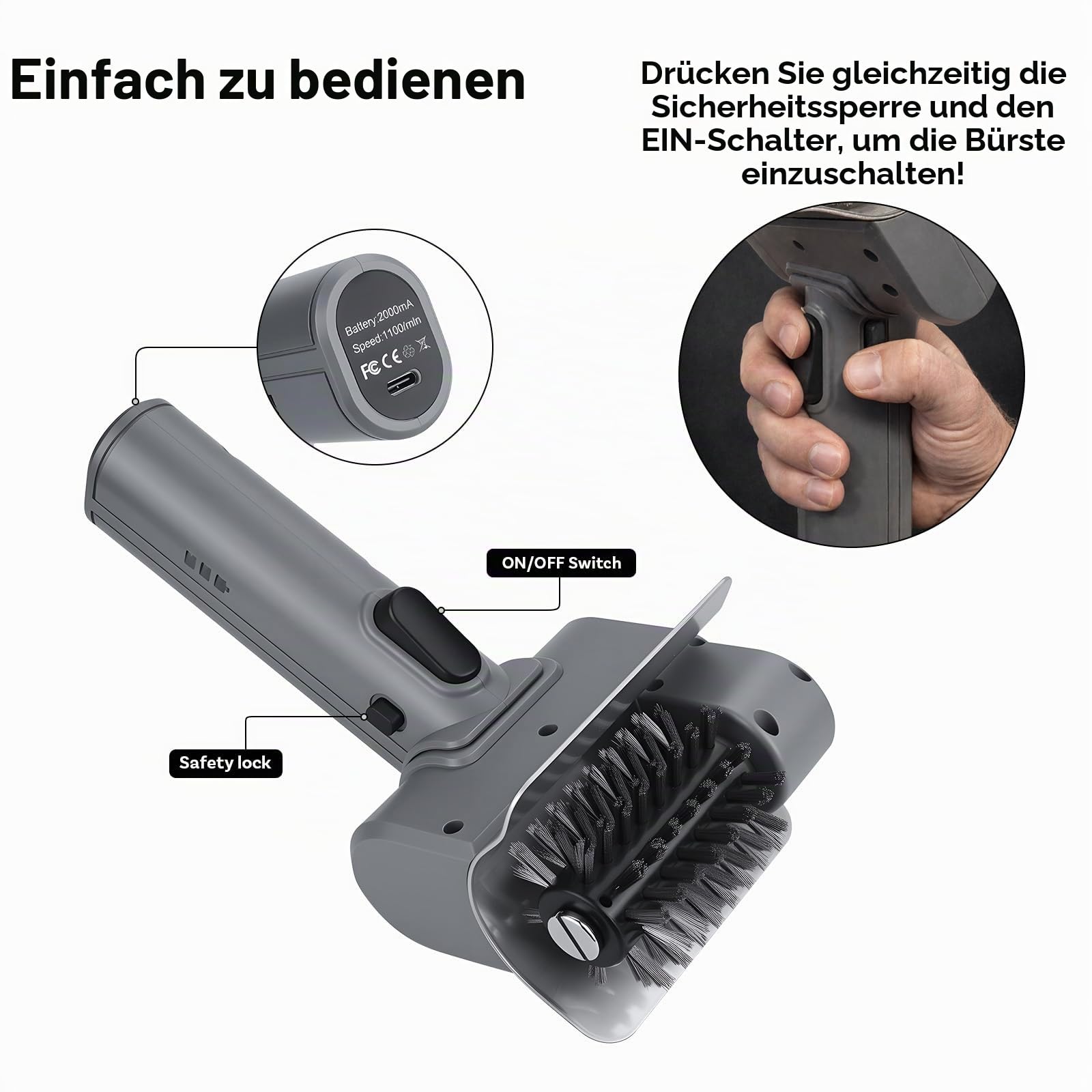 Elektrische Grillbürste von MMOBIEL – Kabelloser BBQ Grillreiniger mit 100 Minuten Laufzeit, Hochdrehmoment-Motor, 1500 RPM Drehzahl, Ergonomischem Griff, USB-Ladekabel & Handschuhe