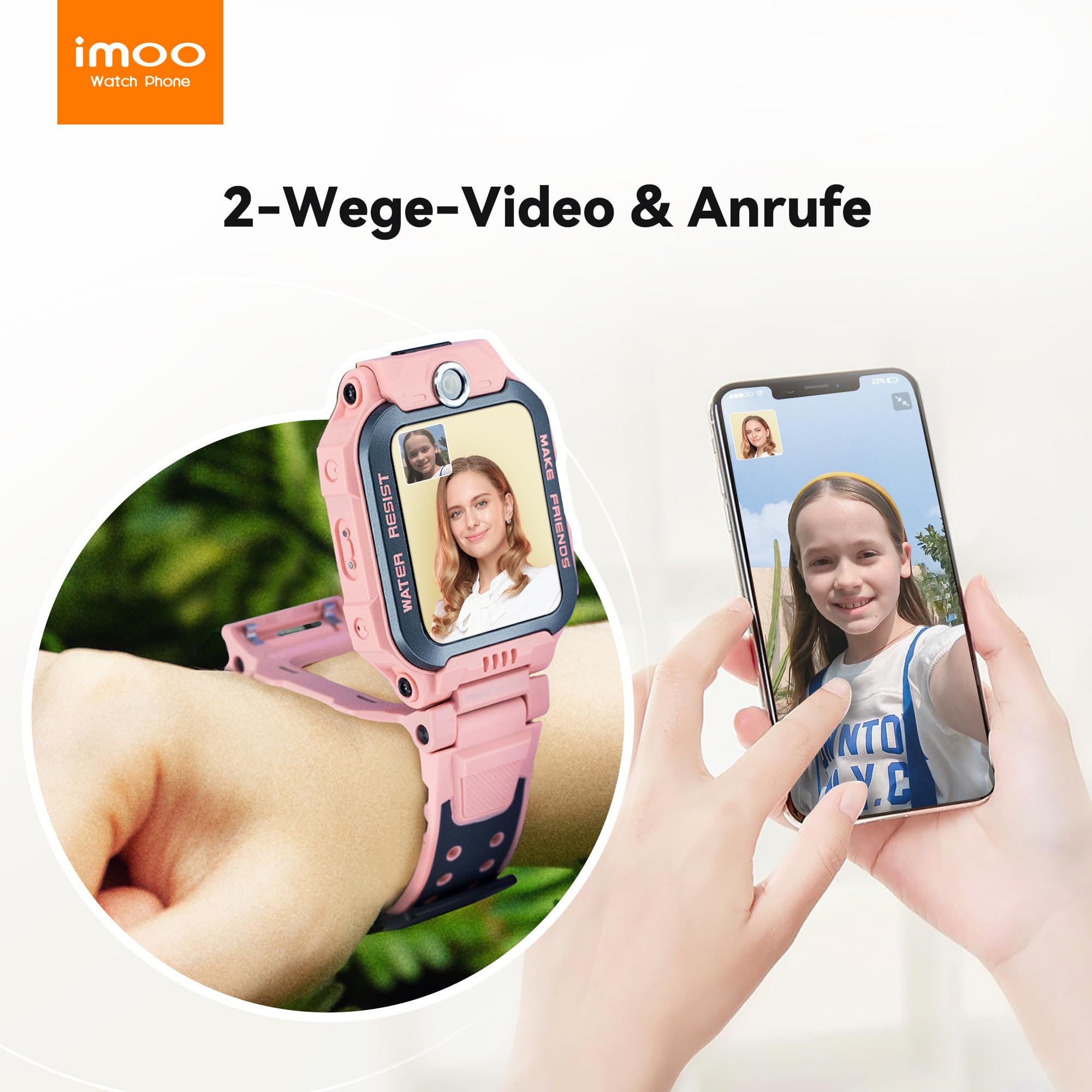 imoo Z7 Smartwatch Kinder, Flip-Dualkamera, Videoanruf, GPS | HD-Videoanruf, VoLTE, Chat, SIM-Slot, 5-Satelliten-GPS-Ortung, Gesundheits-Tracking, Sportmodi, SOS, IPX8, Schulmodus