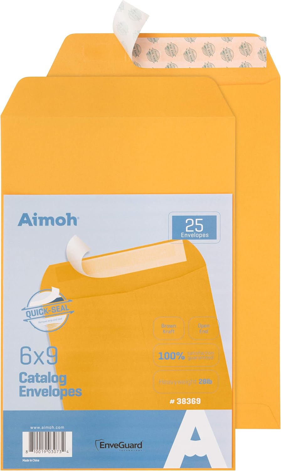 25 6 x 9 Self-Seal Brown Kraft Catalog Envelopes - 28lb, 25 Count, Ultra Strong Quick-Seal, 6x9 inch (38369) : Office Products