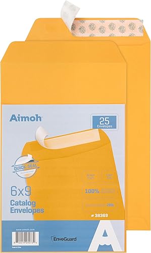 Aimoh 25 sobres de catálogo de papel kraft marrón autosellantes de 6 x 9 pulgadas, 28 libras, 25 unidades, sellado rápido ultra fuerte, 6 x 9
