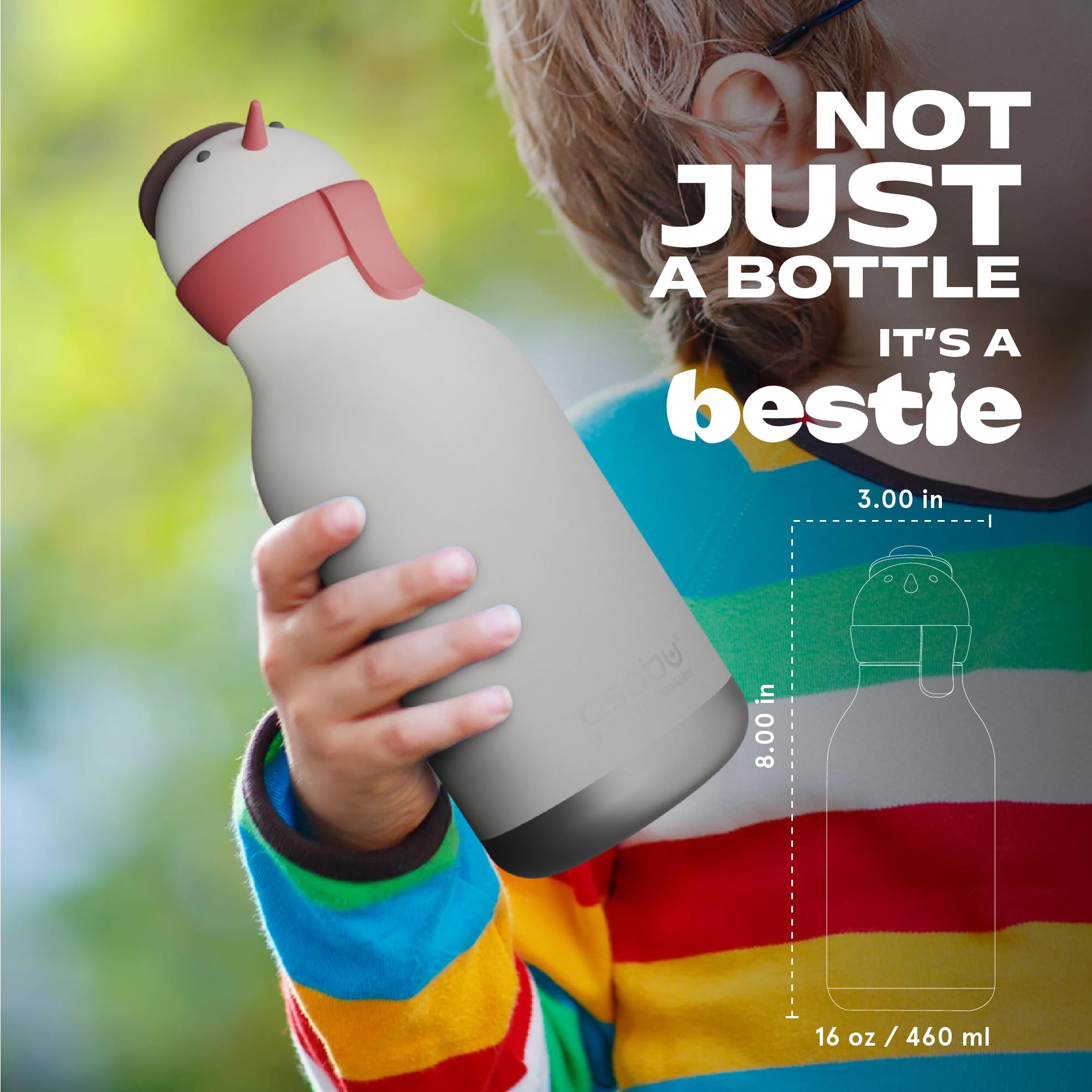 Borraccia Isolata Panda Asobu Bestie | Acciaio Inox Con Testa Morbida Rimovibile E Cannuccia | Per Bambini E Ragazzi