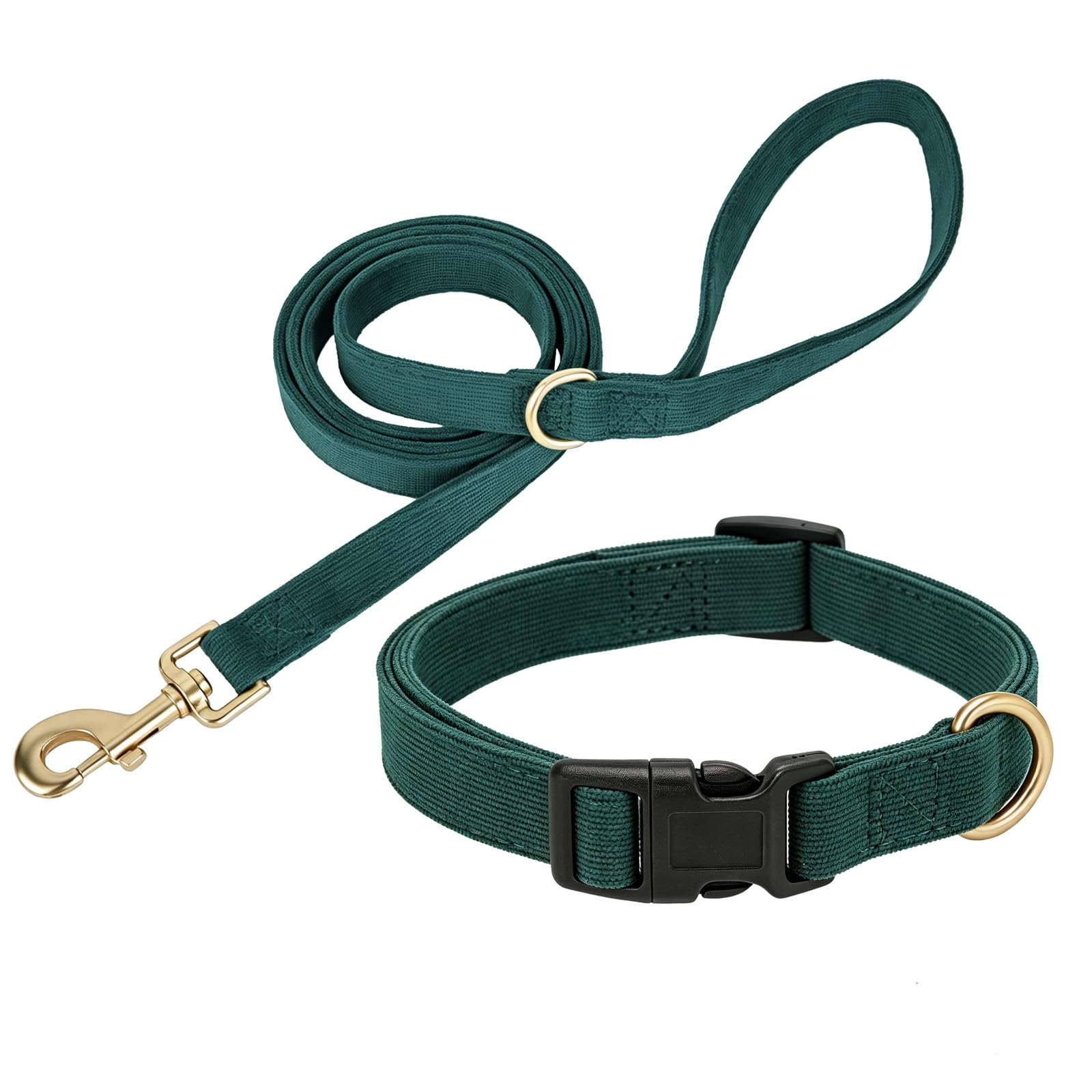 Petiry Green Corduroy Dog Collar and Leash Set - Vintage, Durable & Matching for Small Dogs, Adjustable with Secure Buckle,S