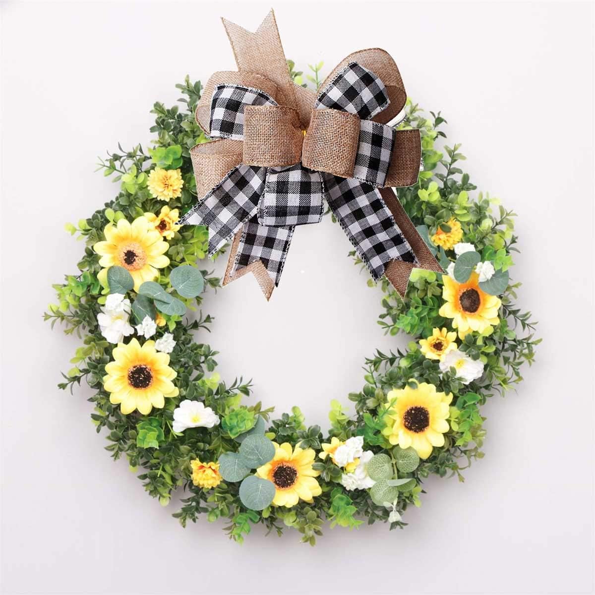 Black White Buffalo Plaid Bow Christmas Wreath Holiday DIY Crafts Door Burlap Rustic Bowknot Ornaments for Christmas Tree Topper Wedding Party Decorations, 9.4x13 in - Image 4