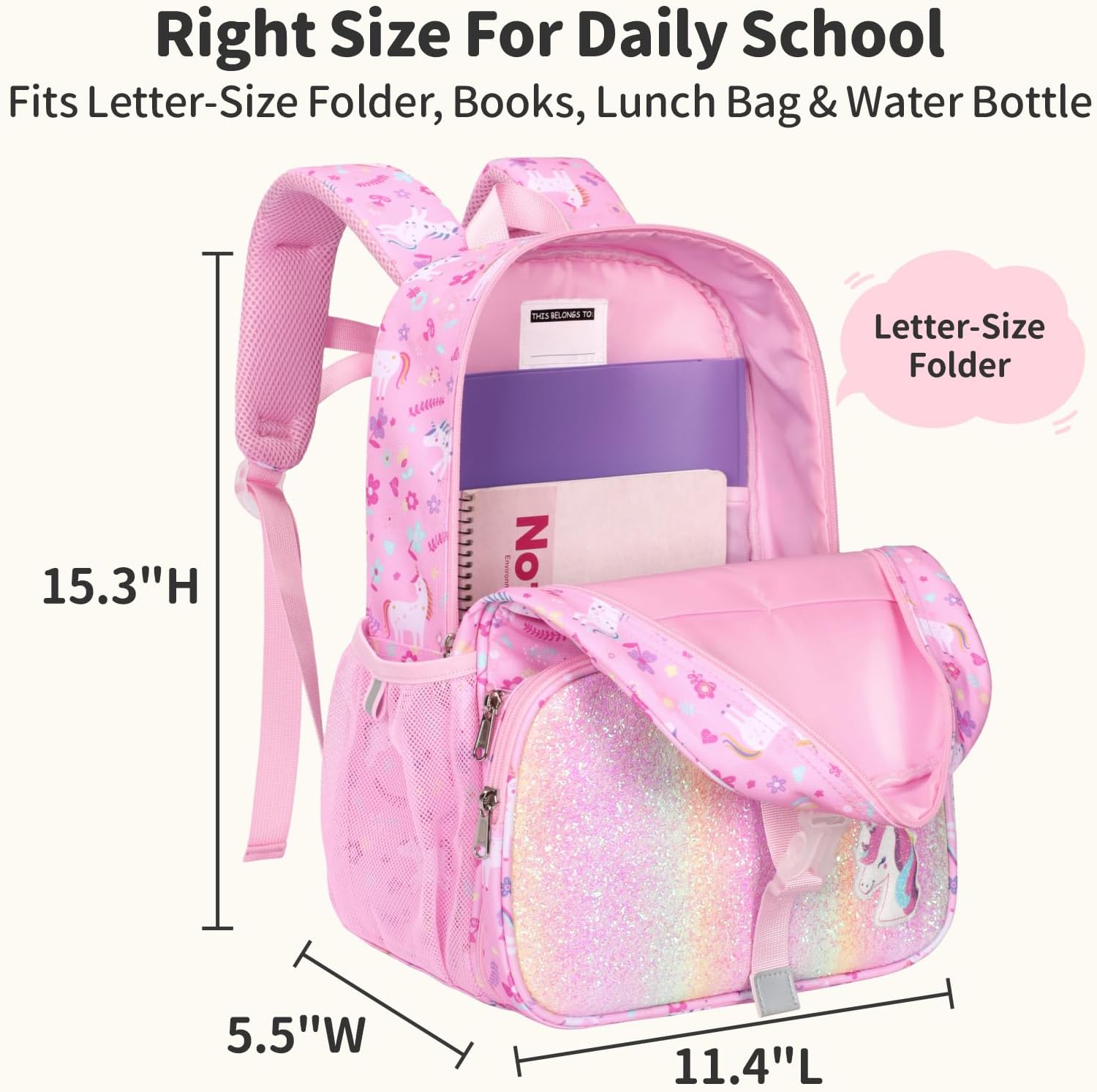 Kids Water Bottle Carrier and Kids Backpack for Girls, Black Dinosaur
