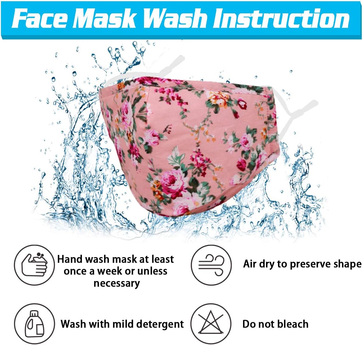 Face Mask Washable Reusable Adjustable Ear Loops, Flowers Breathable Fabric Covering Cute Fashionable Decorative Comfort for Women Man Adult Gift Fabric Facemask