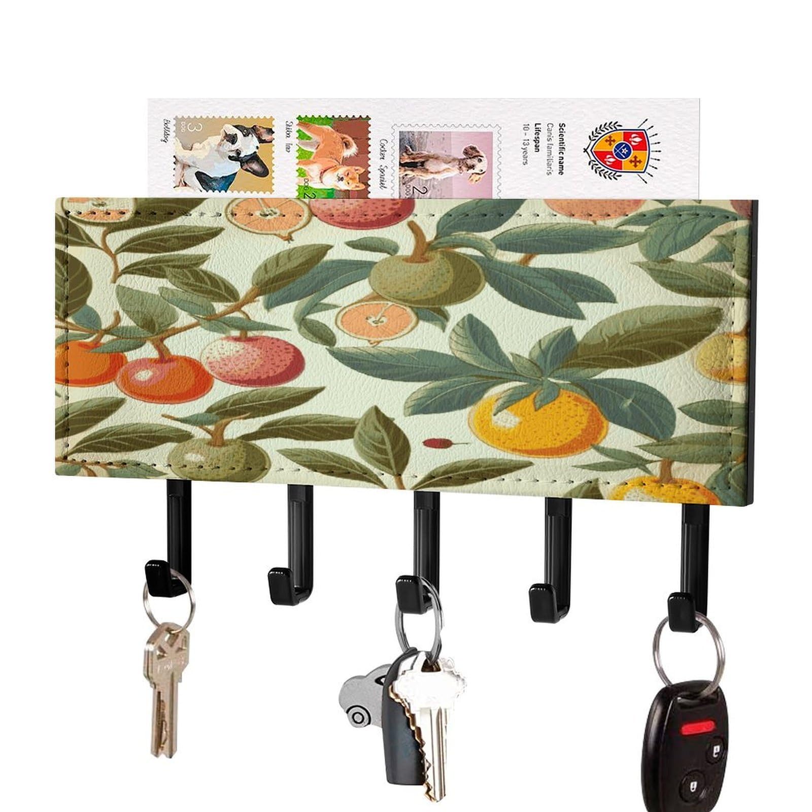 FekiLoot Plants and Fruits Key Holder Wall Mount Key Hooks for Wall Decorative with 5 Hooks PU Mail Rack Organizer with Shelf for Entryway Mudroom Hallway Office 7.1X4.3 in