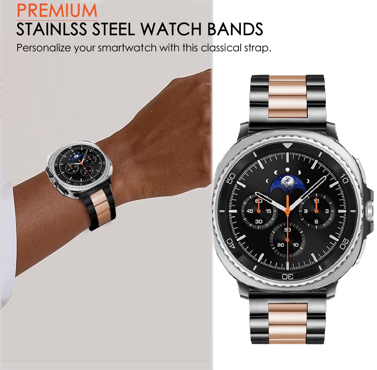 Bracelet de montre compatible avec Samsung Galaxy Watch 8 40 mm/44 mm/8 Classic 46 mm, bracelet de rechange en acier inoxydable solide sans espace pour Galaxy Watch 8/8 Classic pour homme et