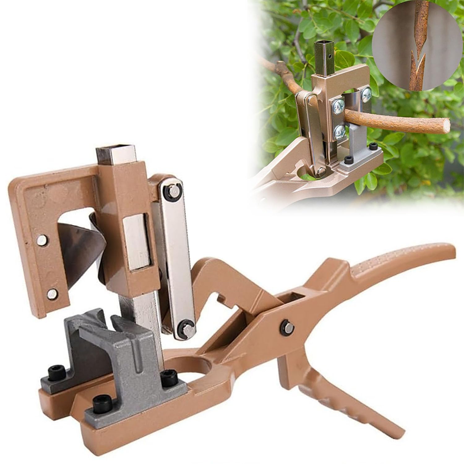 Pfropfwerkzeug, Gartenschere, Baumveredelungswerkzeuge mit rutschfestem Griff, V-Nut-Design und einfachem Hebel, Schnitttiefe bis zu 2,5 cm für effiziente Pflanzenpflege