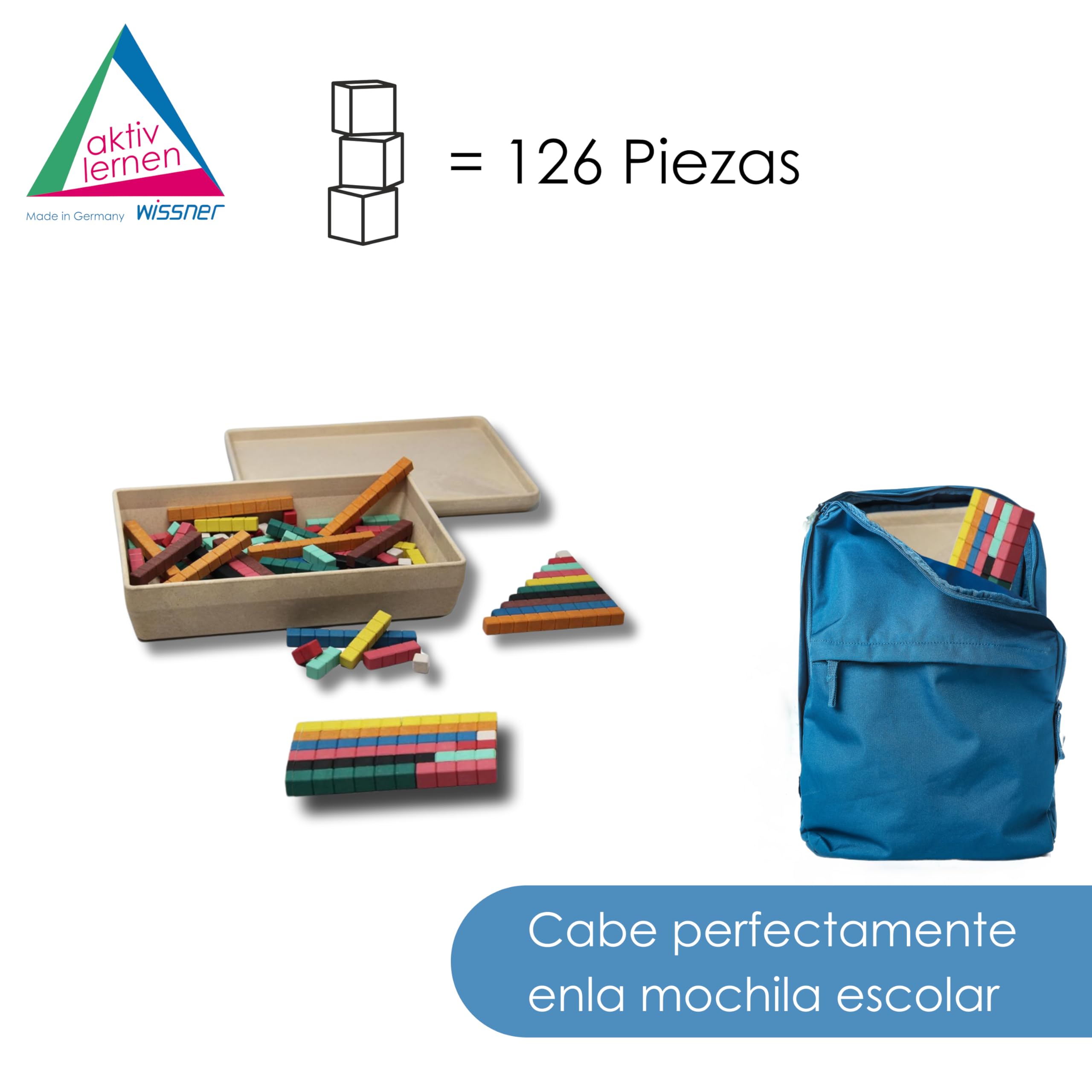 WISSNER® Aktiv lernen - Set de introducción cuisenaire con regletas de Madera (126 Piezas), Color - RE-Wood®