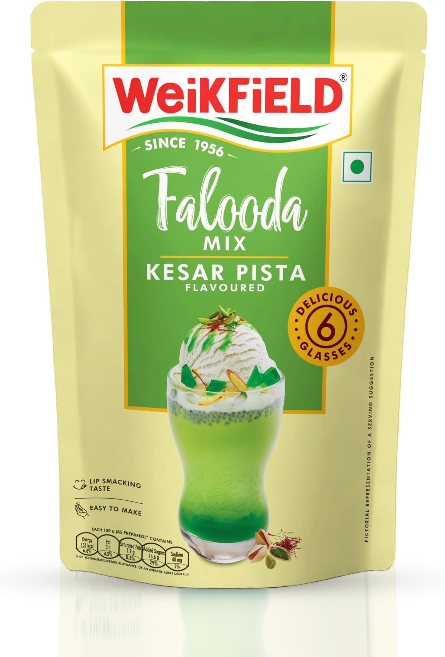 Weikfield Falooda Mix 200 g Pouch | Kesar Pista Flavoured | Rich, Smooth & Creamy Texture | Delicious & Refreshing Taste | Authentic Taste | Instant Falooda Mix