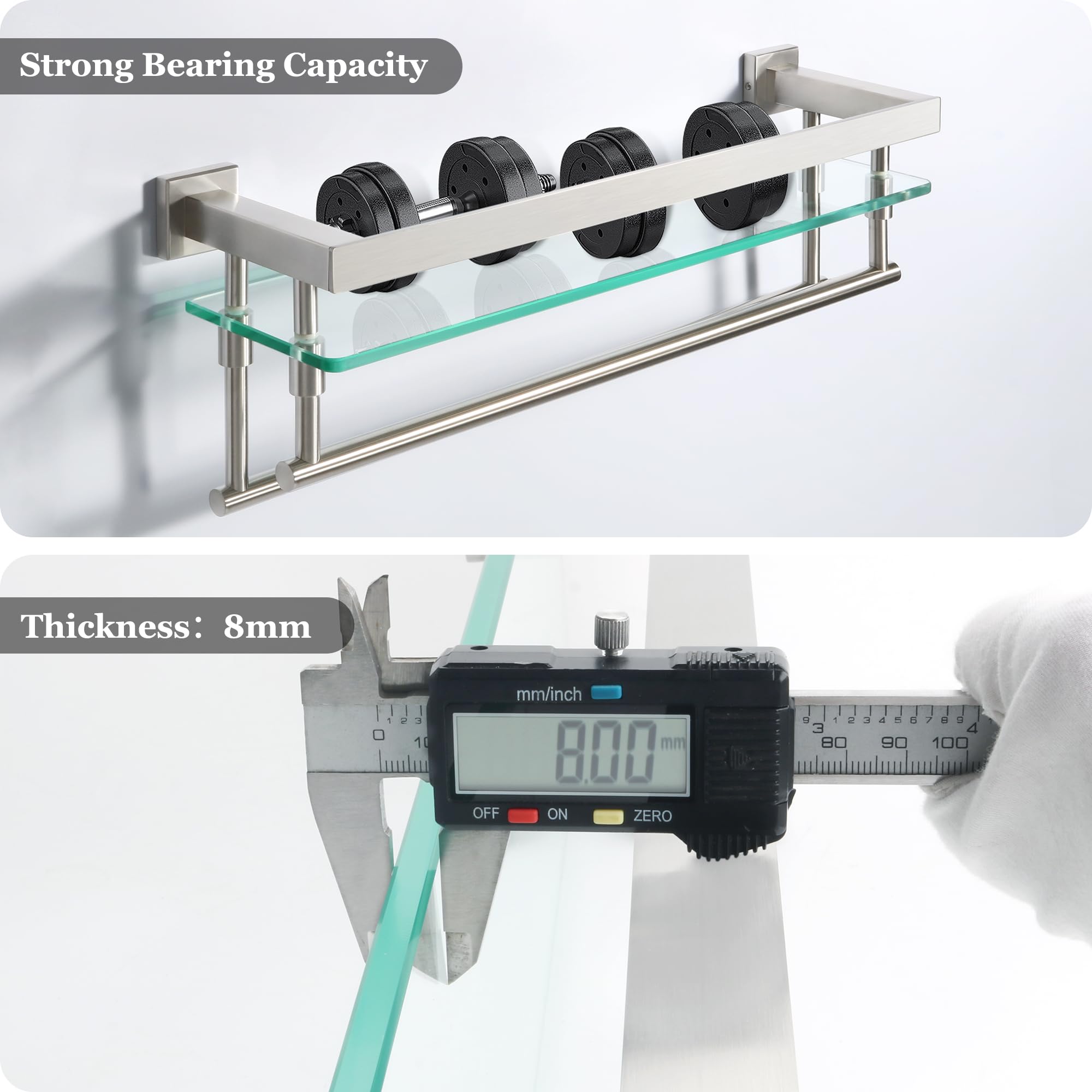 Alise Douche étagère En Verre SUS En Acier Inoxydable 304 étagère De Salle De Bain Avec Barre De Serviette/rail Support Mural Matte Black