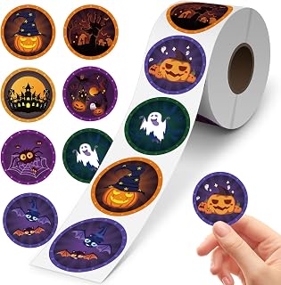 Halloween Stickers for Kids 504 Pcs, Cute Halloween Stickers Bulk for Adult, 8 Design Halloween Vinyl Roll Stickers with Pumpkins, Envelope Halloween Stickers