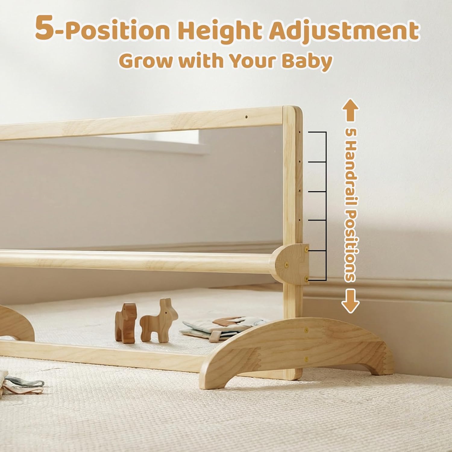 Montessori Mirror with Bar, 3-in-1 Montessori Standing Mirror for Toddlers 6-36Months, Wall Mirror with Pull Up Bar for Baby Sensory Toys, Wooden Montessori Pull Up Bar for Home, 47.2"x22.8"