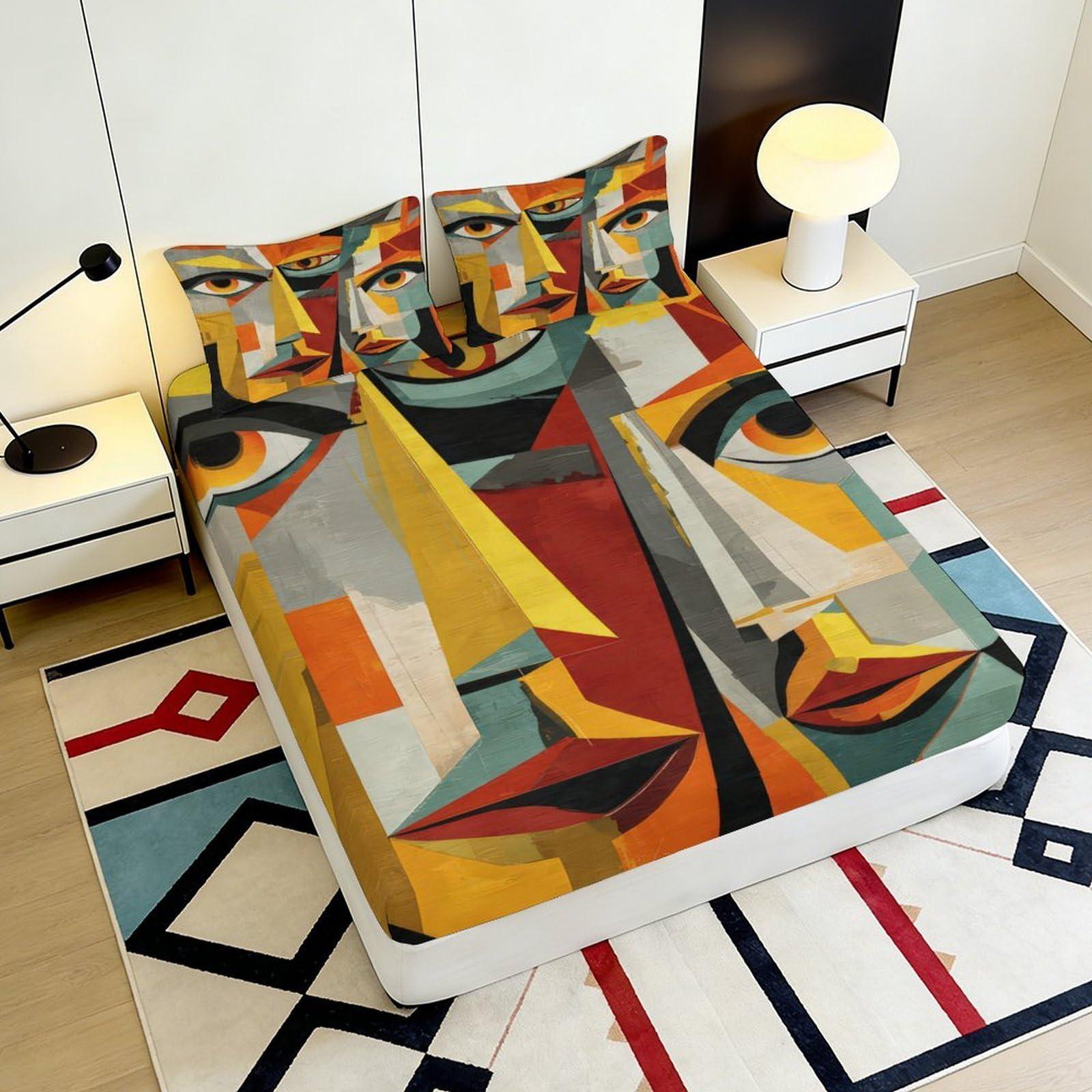Lenzuolo con angoli con stampa geometrica 3D, in microfibra, antiscivolo | morbido, coprimaterasso, facile da pulire, per tutto l'anno, traspirante, lavabile, 160 x 200 x 25 cm
