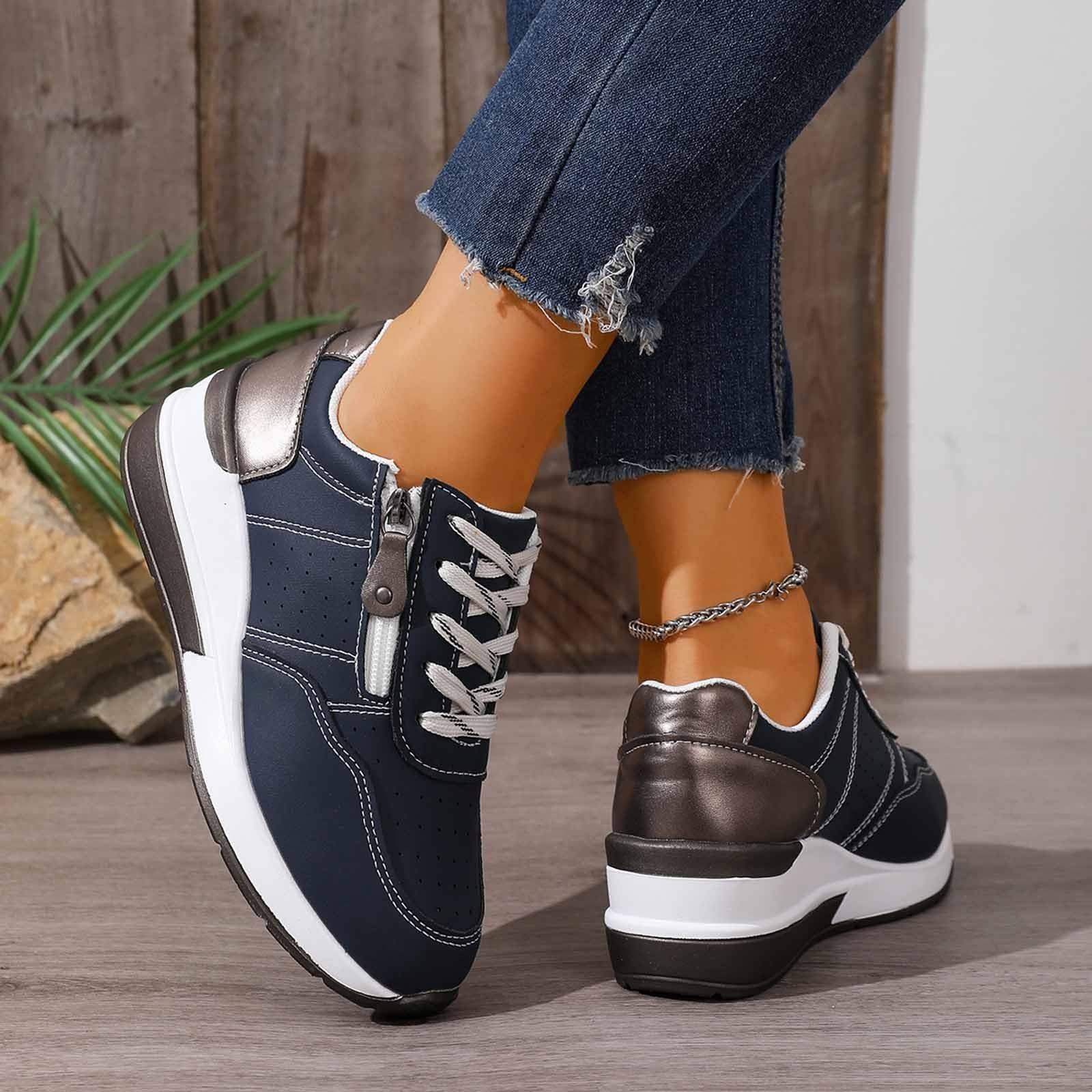 Générique Baskets Orthopédiques avec Fermeture éclair, Baskets Décontractées avec Soutien De La Voûte Plantaire pour Femme, Chaussures De Tennis Confortables à Enfiler