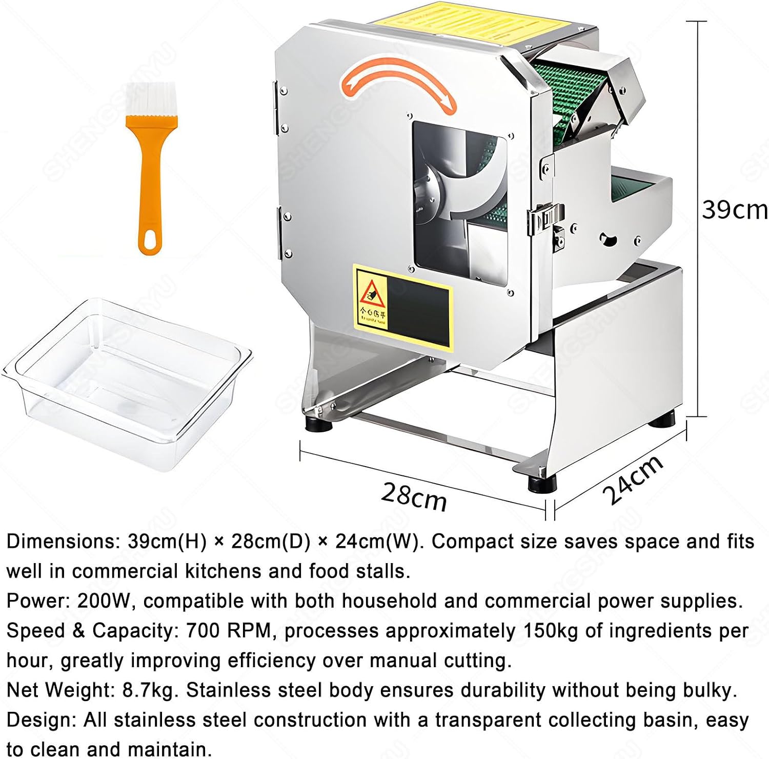 Compact Electric Vegetable Cutter,200W Freely Adjustable Thickness 1.5-35mm,Cuts Segments,Slices,Rings,Commercial Vegetable Chopper for Mincing Herbs and Vegetables