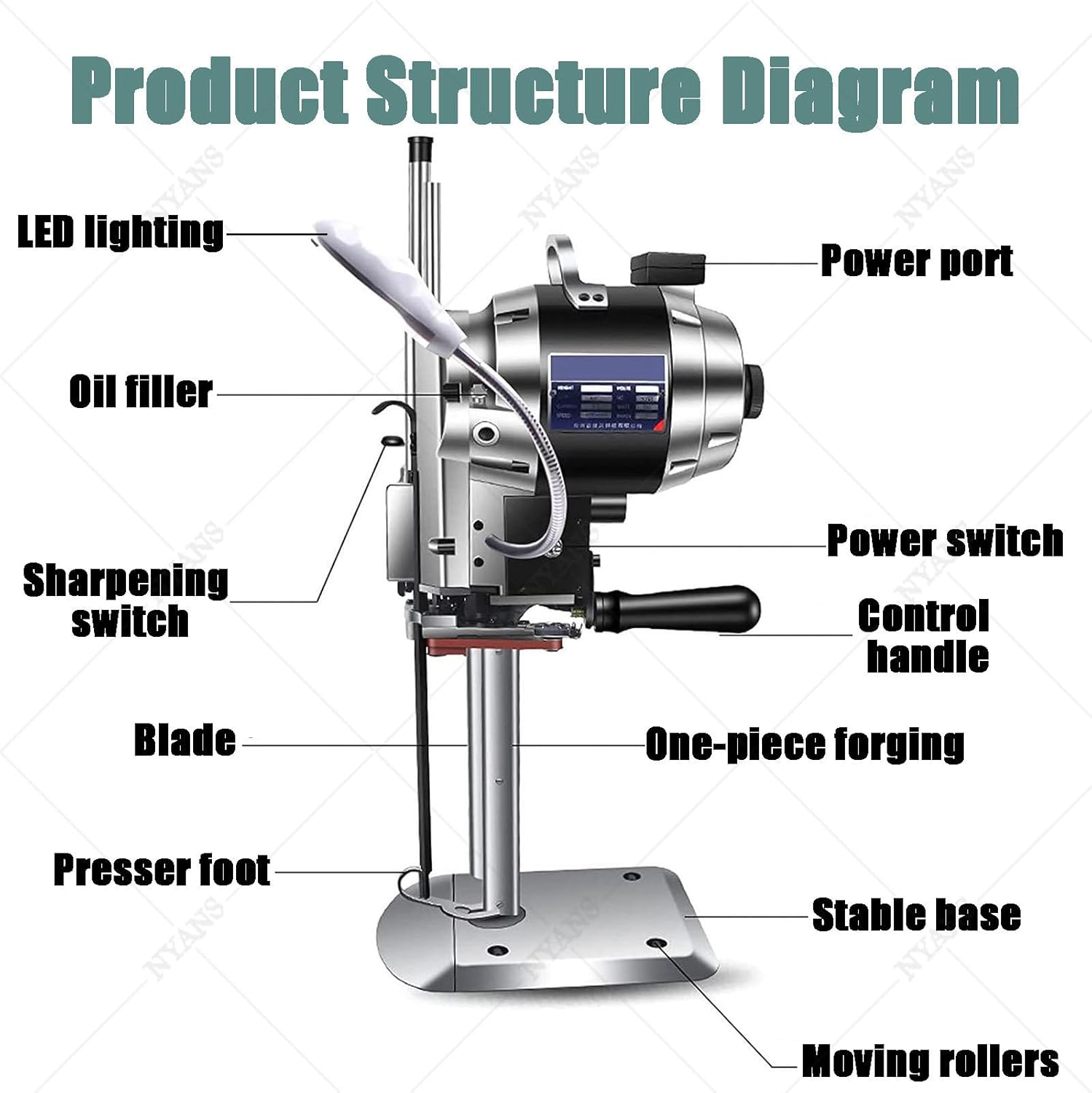 NYANS Fabric Cutter, High-Speed Straight Knife Cloth Cutting Machine, Industrial Fabric Cutting Machine with Automatic Knife Sharpen, for Multilayer Fabric Leather Cloth 6"