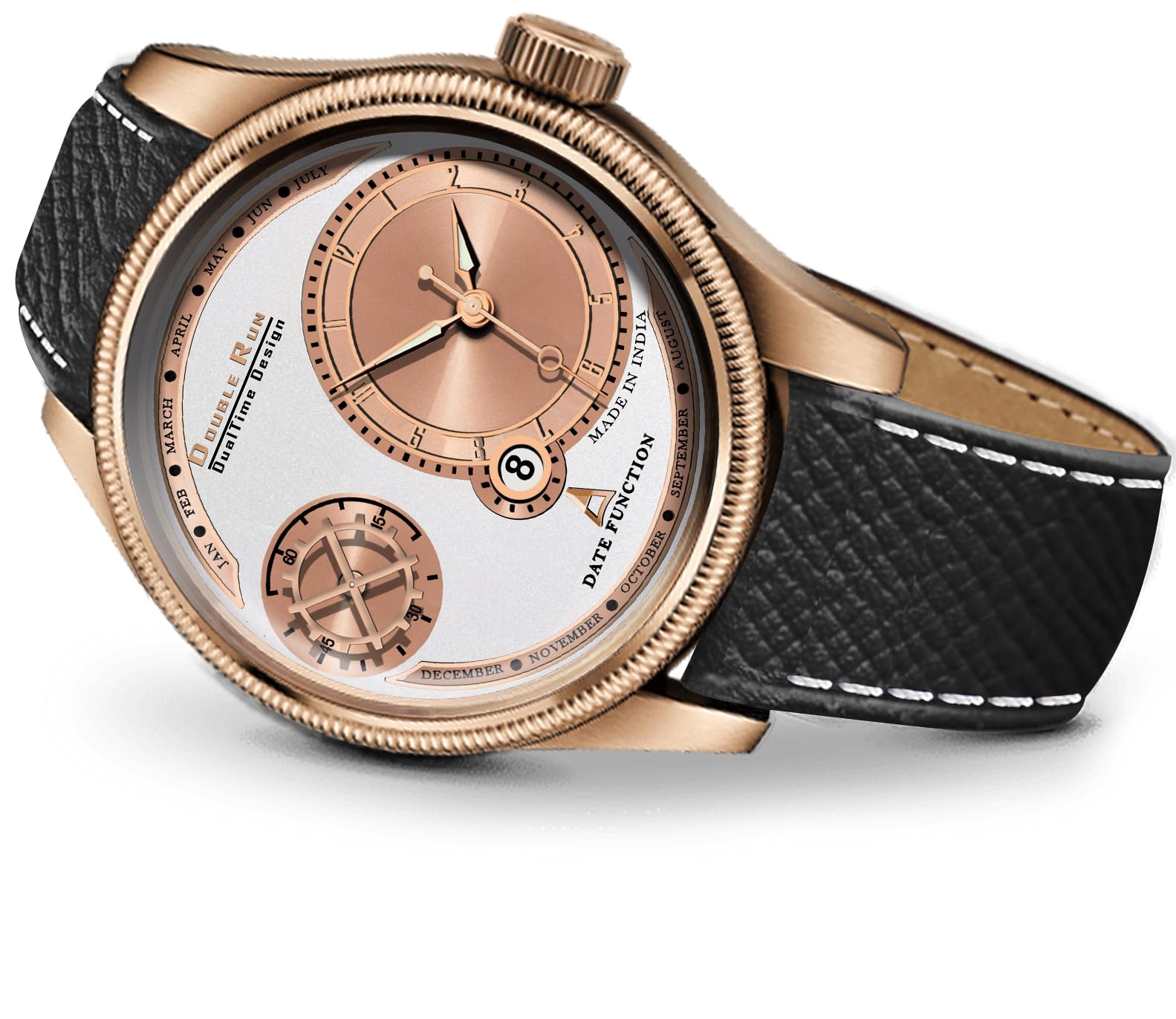 DOUBLERUN Chronograph and Date Display Peach Color Dial Leather Strap Analog Wrist Watch Men (B0CJFM7S7F) Amazon Price History, Amazon Price Tracker