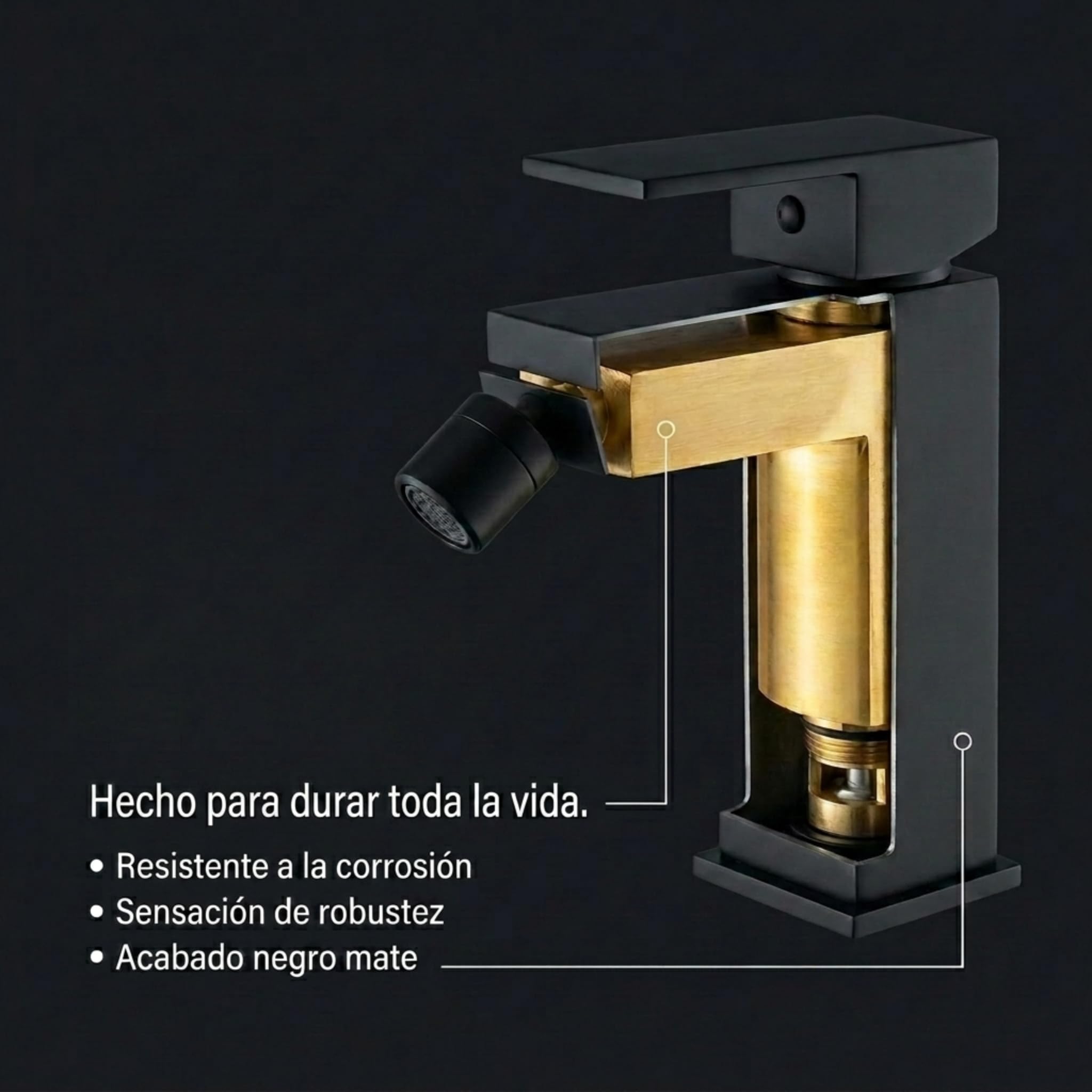 VALAZ Rubinetto Bidet Nero Opaco | Miscelatore Lavabo Bagno Acqua Fredda e Calda, Risparmio Acqua | Installazione Facile e Veloce | Ottone, Inossidabile, Elegante, Quadrato, Serie Segura