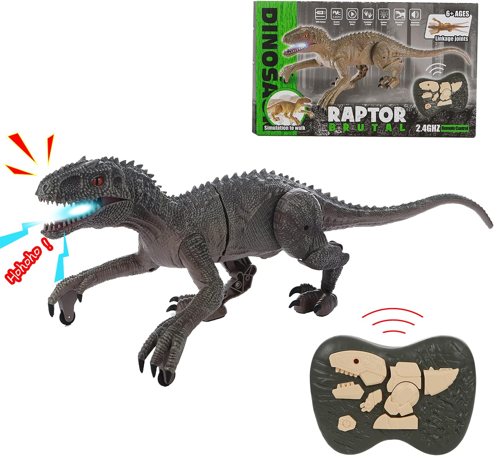 Remote Control Dinosaur Toys for Kids 3-5 6 7 8, Walking Robot Dinosaur w/ LED Light Up & Roaring 2.4Ghz Simulation Velociraptor Best Gift RC Dinosaur Toys Gifts for Boys & Kids