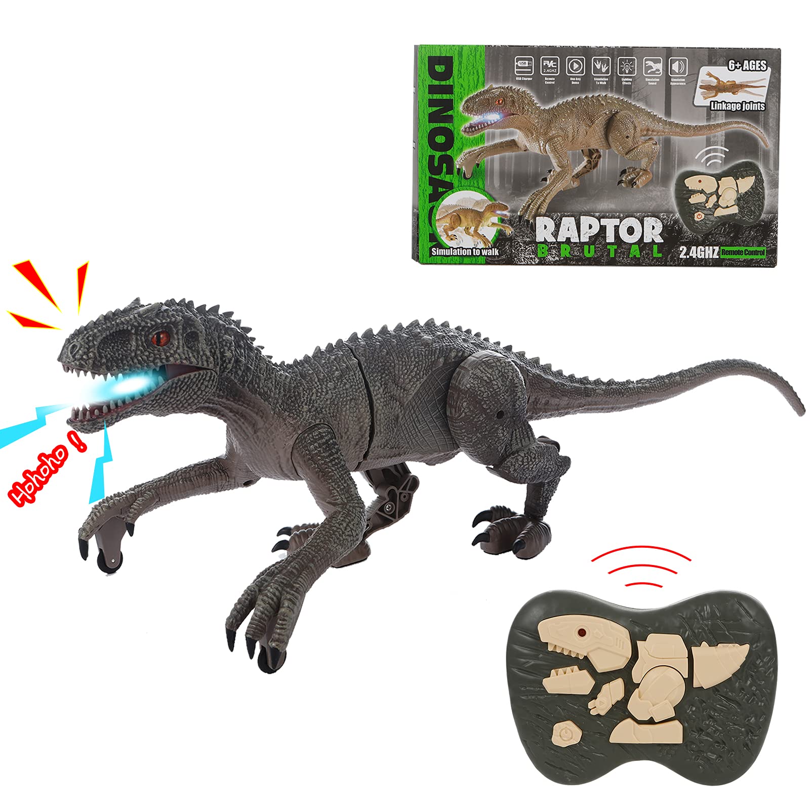 Remote Control Dinosaur Toys for Kids 3-5 6 7 8, Walking Robot Dinosaur w/ LED Light Up & Roaring 2.4Ghz Simulation Velociraptor Best Gift RC Dinosaur Toys Gifts for Boys & Kids