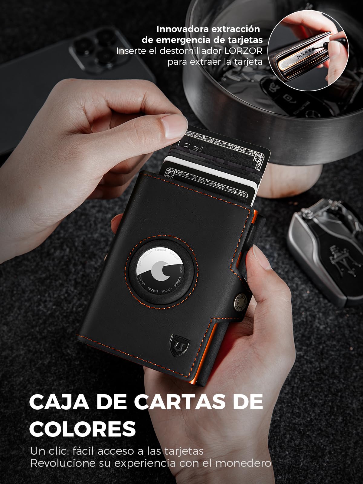 LORZOR Cartera Airtag Hombre, Cartera Hombre Pequeñas con Monedero, Billeteras con Bloqueo RFID, Tarjeter Piel Pop-up, 10 Tarjetas