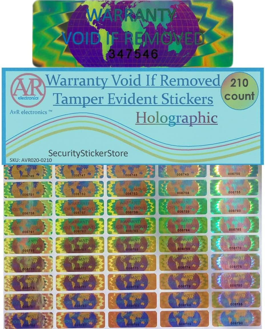 210 Hologram Tamper Evident, Tamper Proof Stickers. Warranty Void If